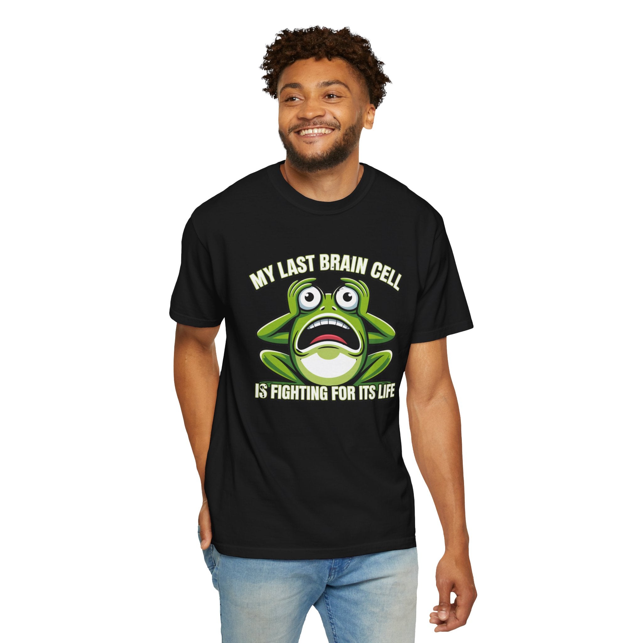 Funny Frog Graphic T-Shirt — My Last Brain Cell Is Fighting For Its Life Humor Gift Tee for Women