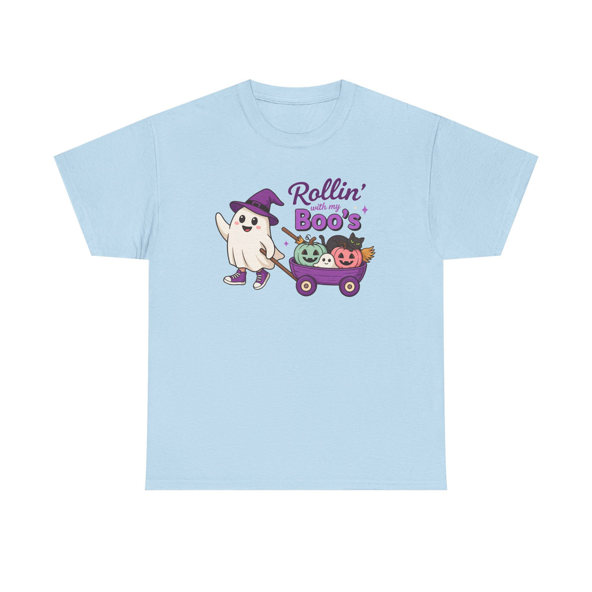 Rollin' Boo's Halloween Tee — Cute Ghost Wagon Pumpkin Kids Shirt
