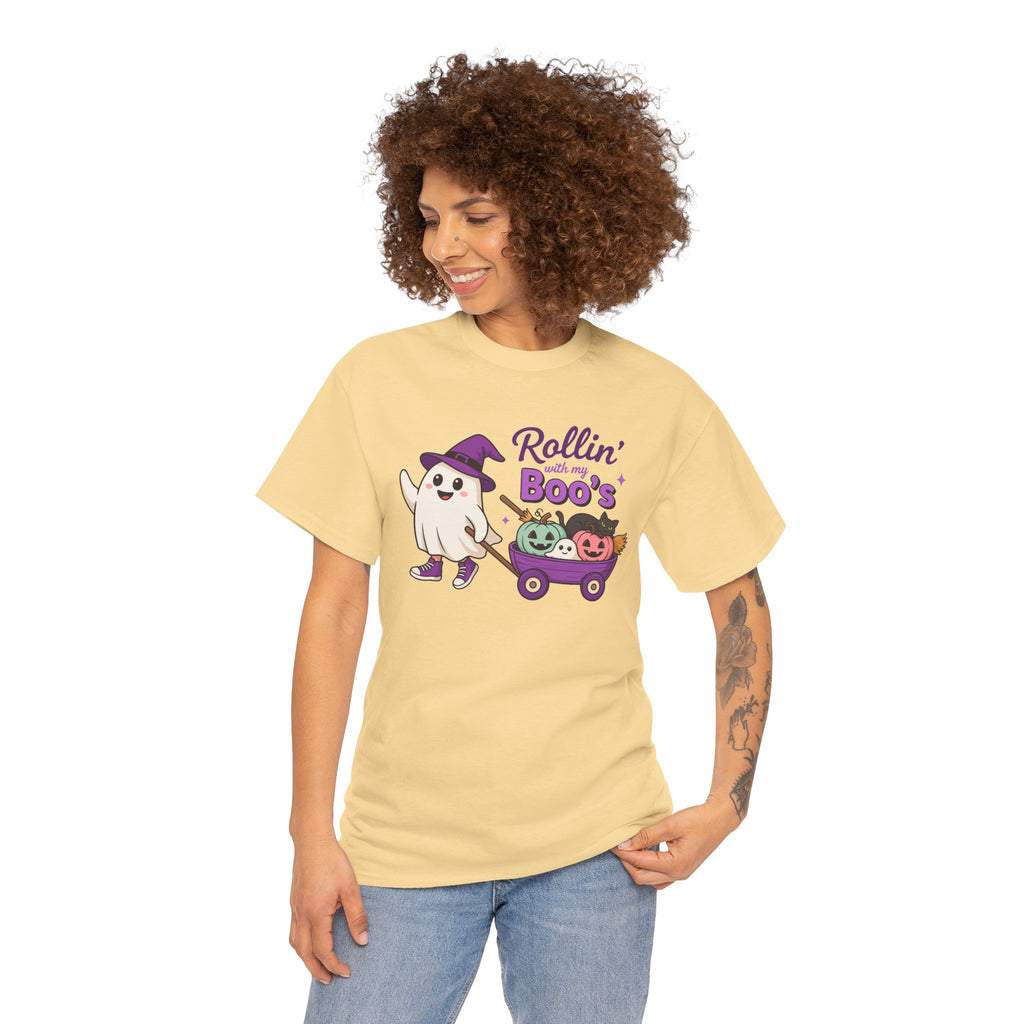 Rollin' Boo's Halloween Tee — Cute Ghost Wagon Pumpkin Kids Shirt