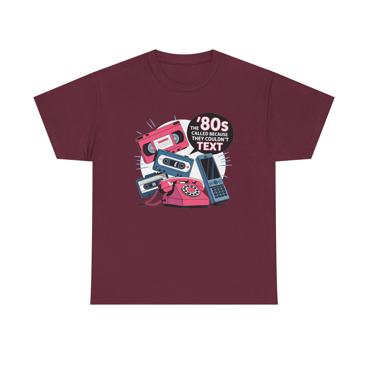 '80s Retro Phones Tee – Vintage Rotary, Cassette & Brick Cell Graphic T-Shirt