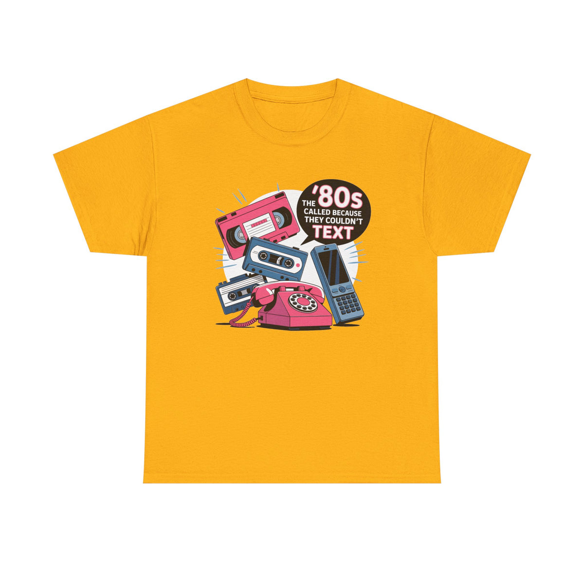 '80s Retro Phones Tee – Vintage Rotary, Cassette & Brick Cell Graphic T-Shirt