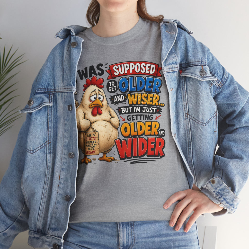 Birthday Chicken Tee — “I Was Supposed To Get Older And Wiser” Funny 50th Birthday Shirt