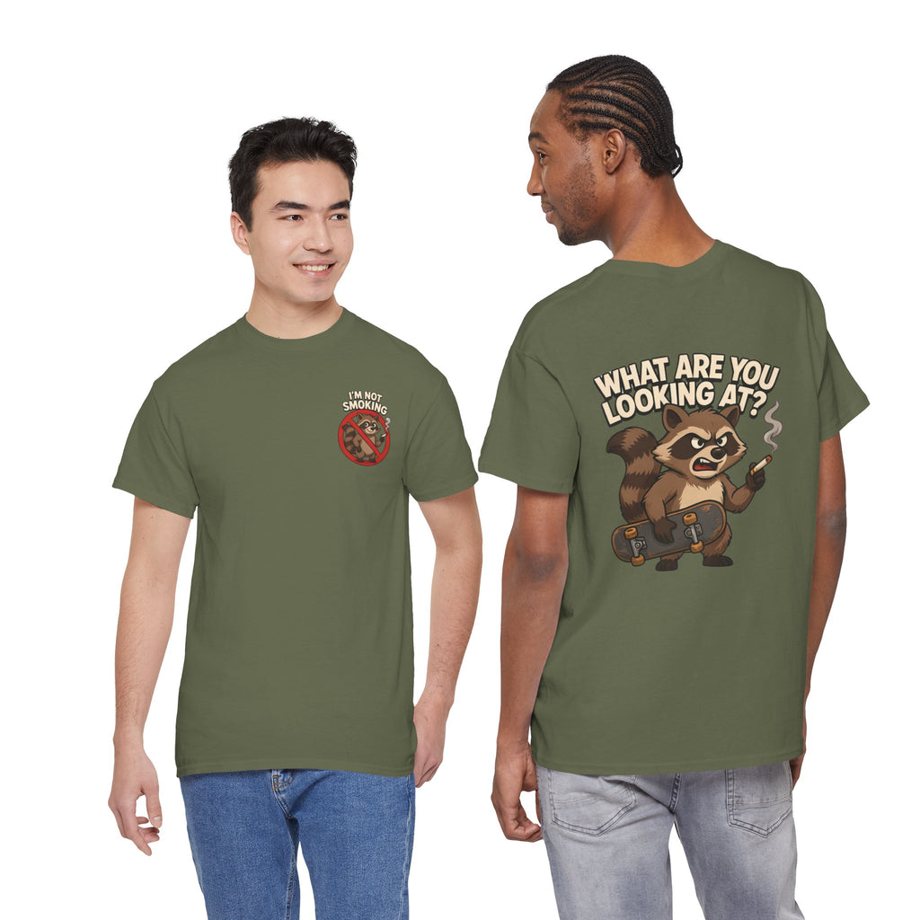 Graphic Tee — "What Are You Looking At?" Raccoon Illustration T-Shirt