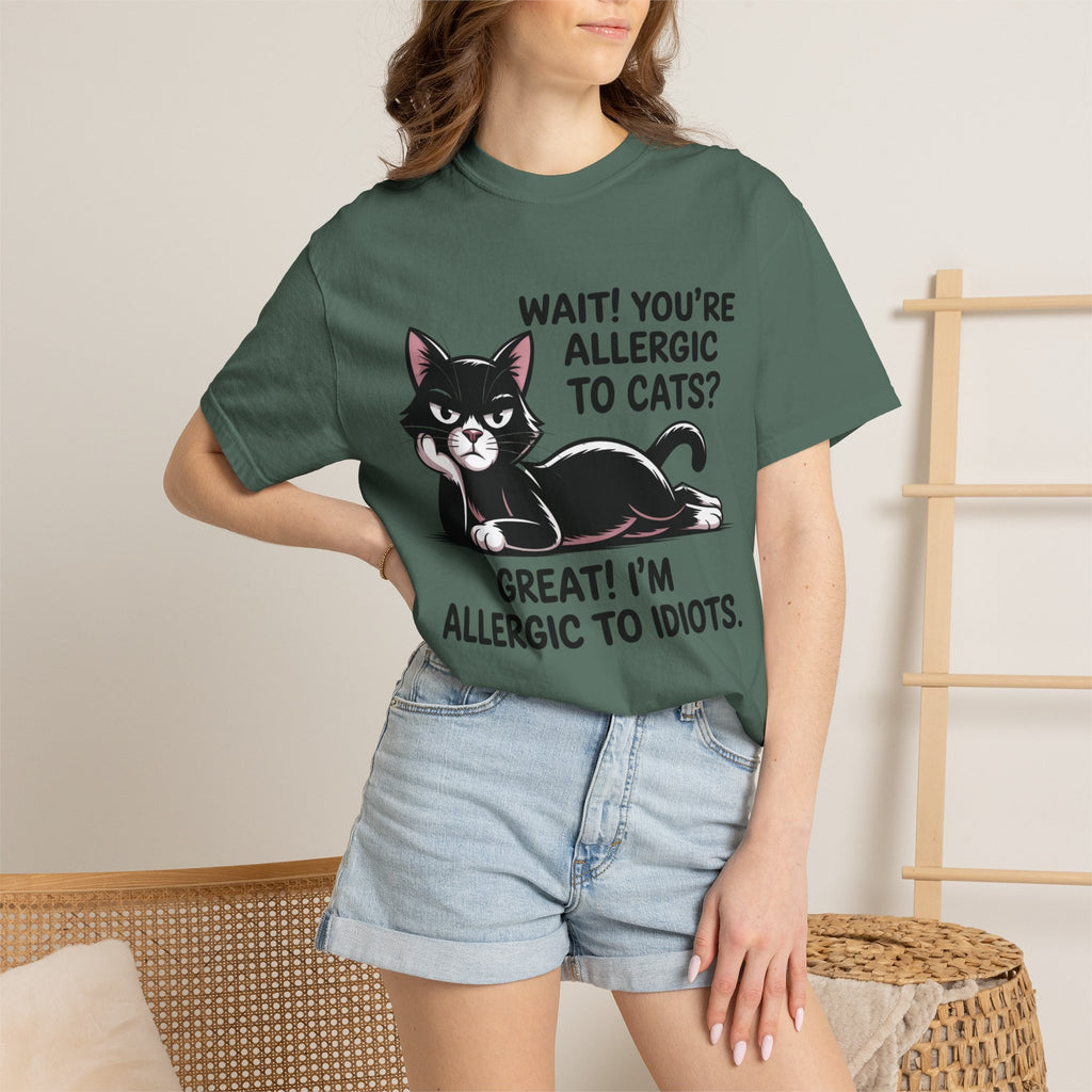 Funny Cat Lover T-Shirt — Allergic to Idiots Humor Gift Tee for Cat Moms