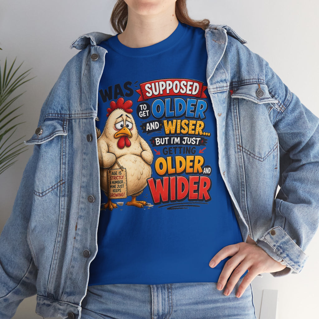 Birthday Chicken Tee — “I Was Supposed To Get Older And Wiser” Funny 50th Birthday Shirt