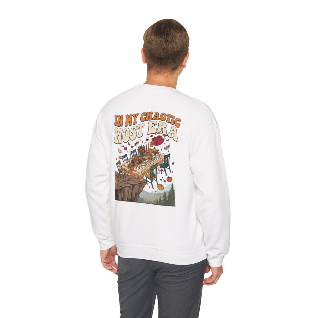 Funny Thanksgiving Crewneck Sweatshirt — My Table Seats 6 My Anxiety Seats 12 Chaotic Host Gift Pullover