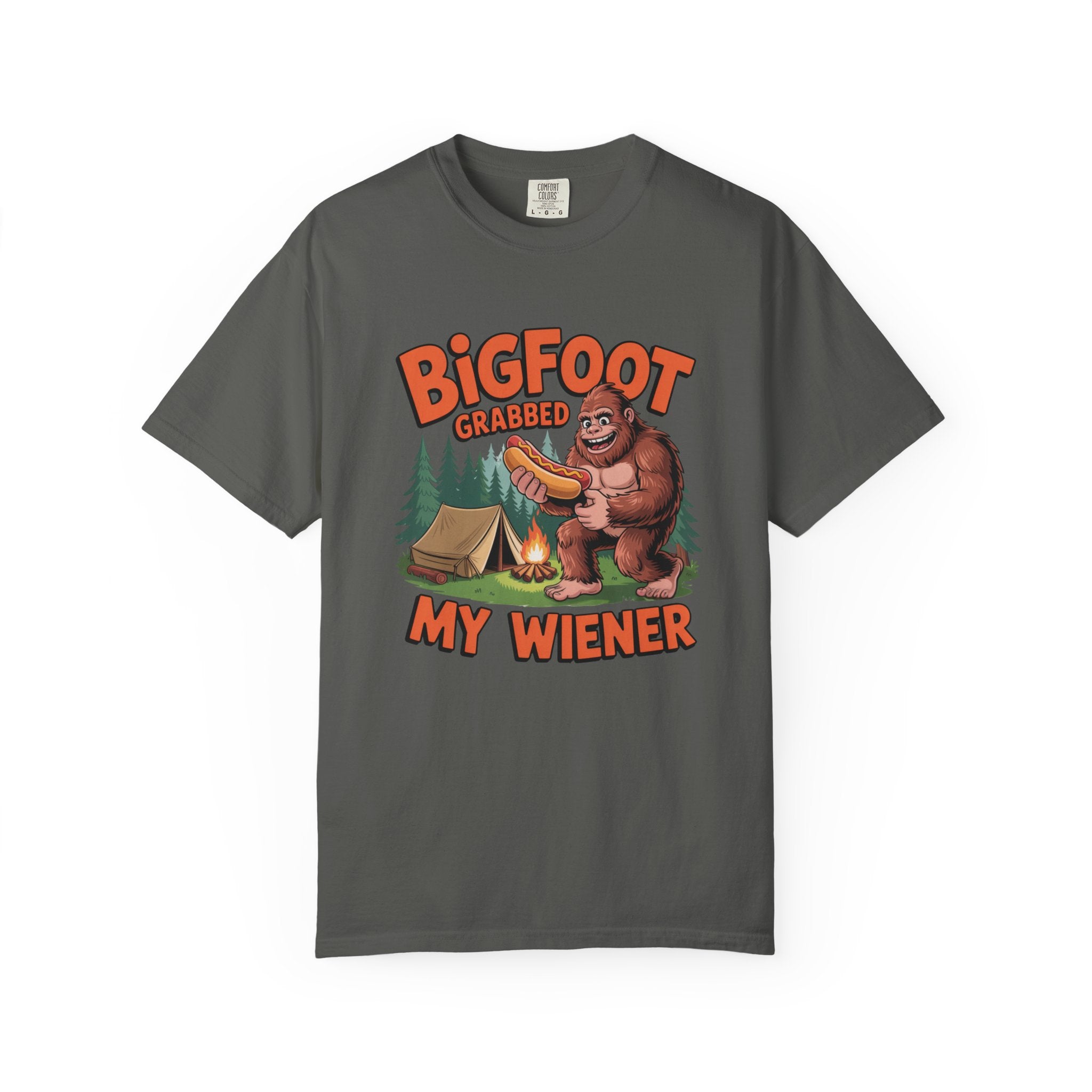 Bigfoot Grabbed My Wiener T-Shirt — Funny Camping Sasquatch Tee