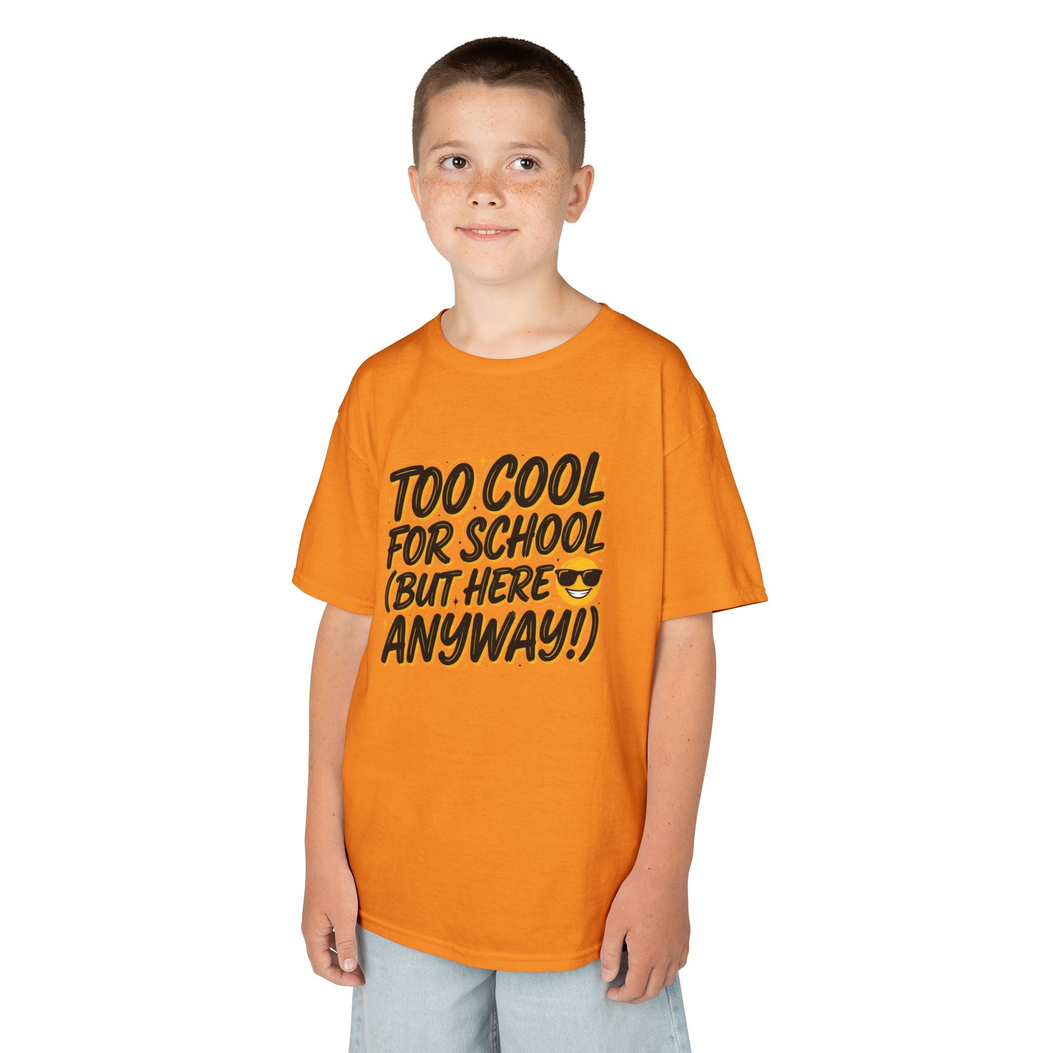 Kids T‑Shirt — "Too Cool for School (But Here Anyway!)" Graphic Tee, Back‑to‑School Funny Shirt for Kids