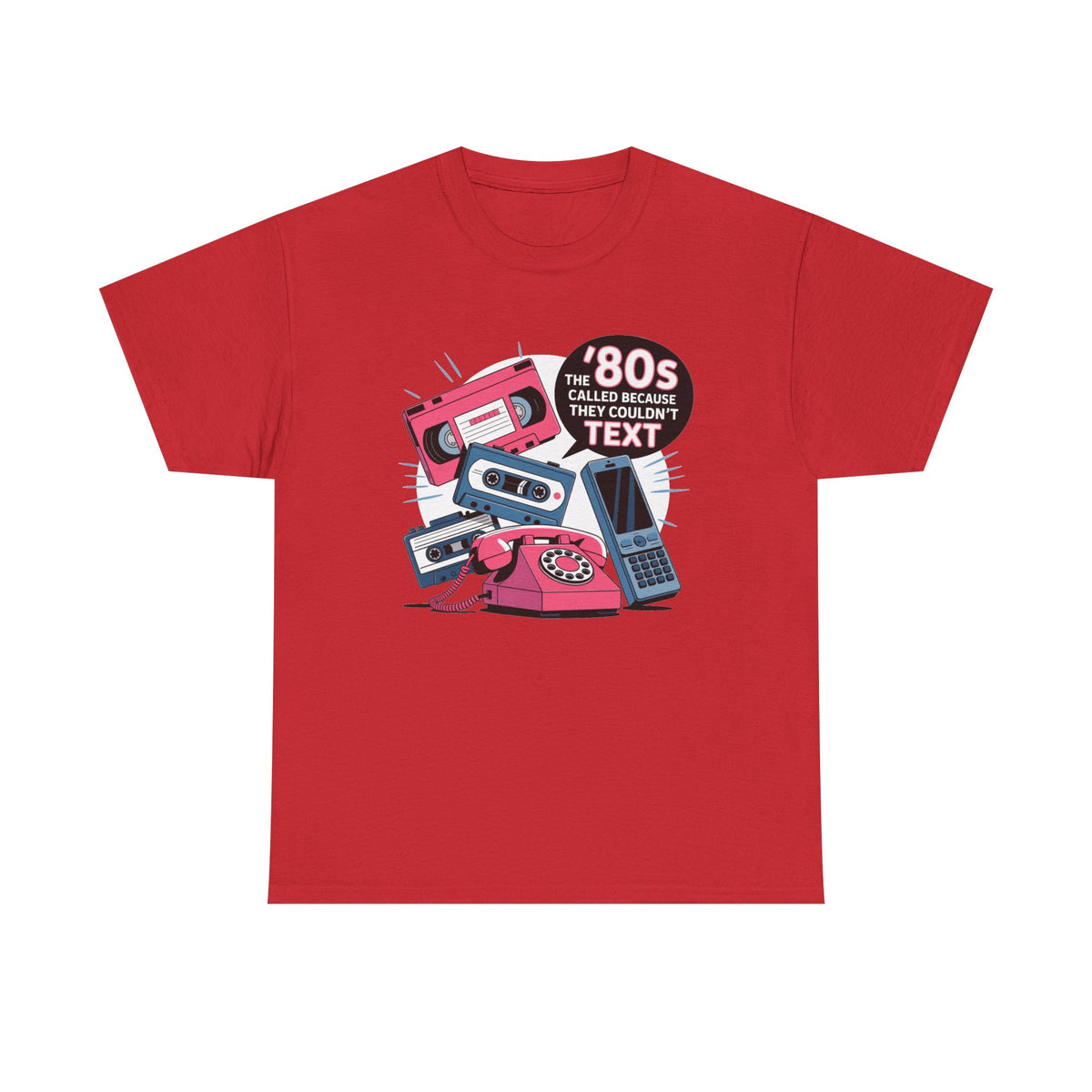 '80s Retro Phones Tee – Vintage Rotary, Cassette & Brick Cell Graphic T-Shirt