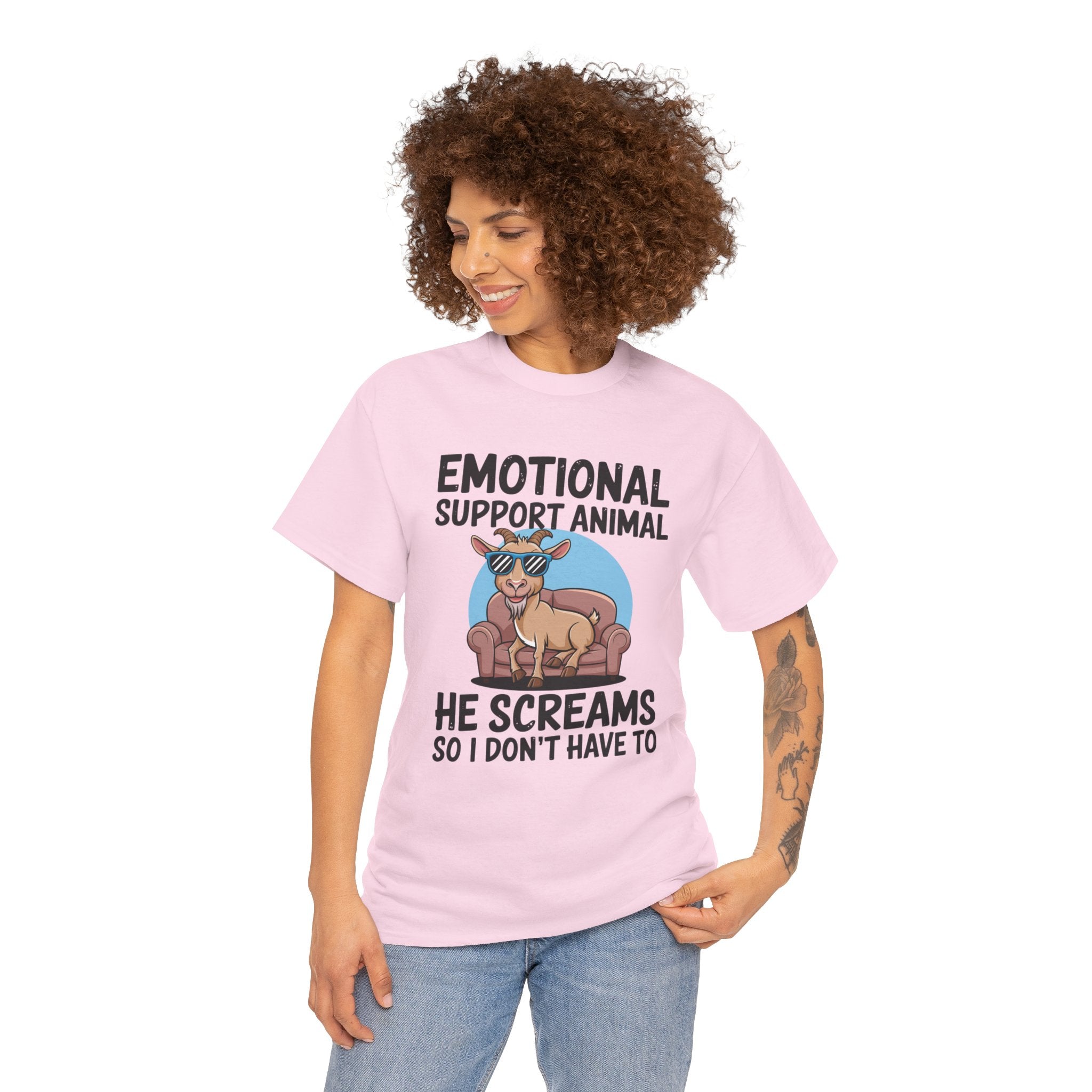 Funny Goat T-Shirt — He Screams So I Don't Have To Emotional Support Animal Gift Tee