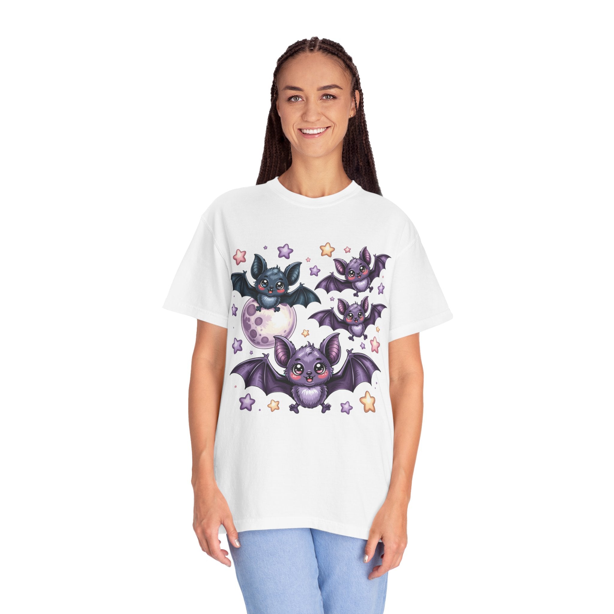 Cute Purple Bats T-Shirt — Kawaii Night Moon & Stars Tee