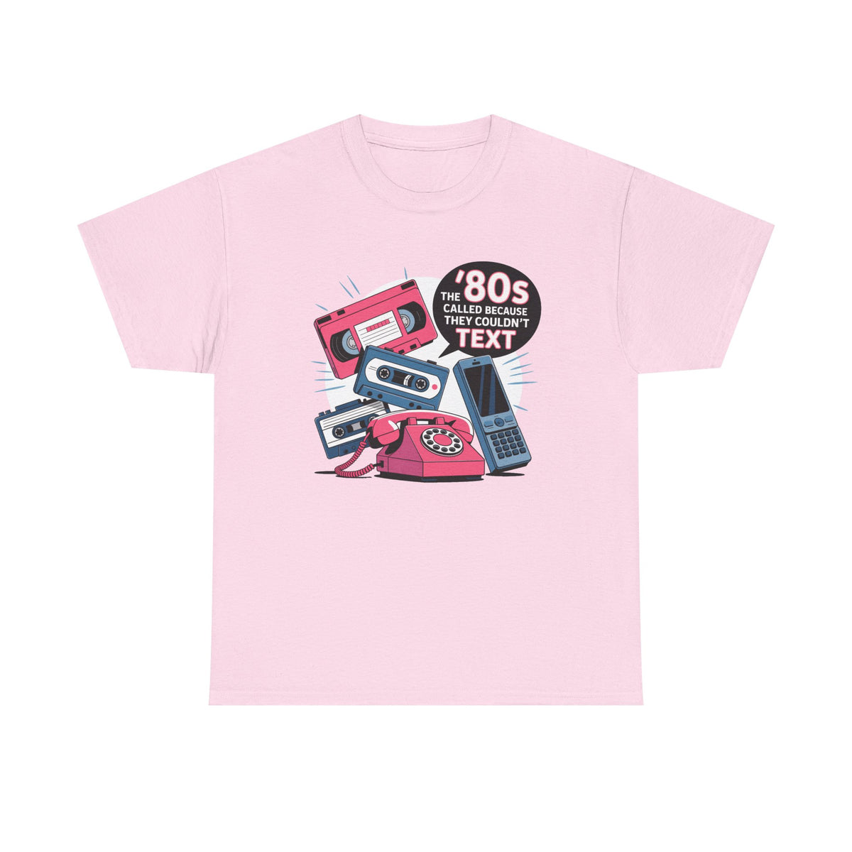 '80s Retro Phones Tee – Vintage Rotary, Cassette & Brick Cell Graphic T-Shirt