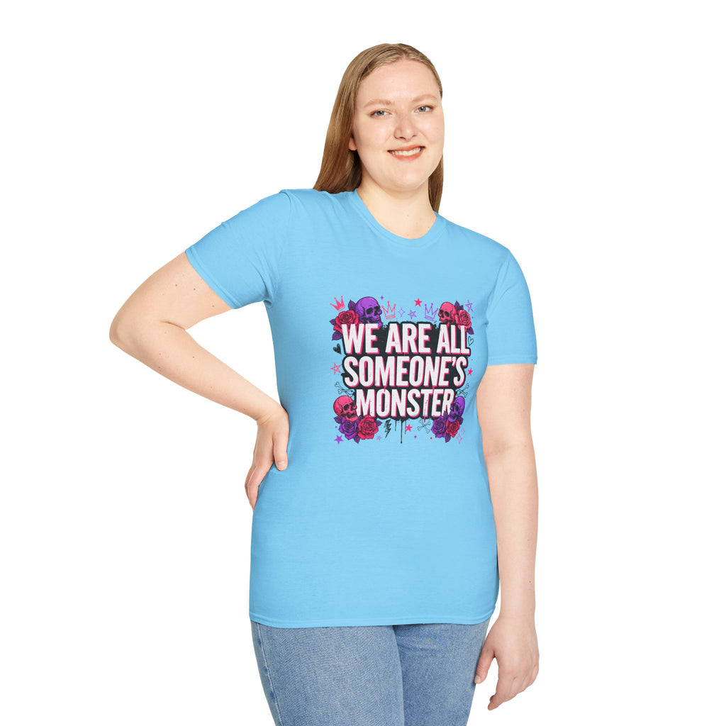 We Are All Someone's Monster T-Shirt — Goth Floral Skull Graphic Tee