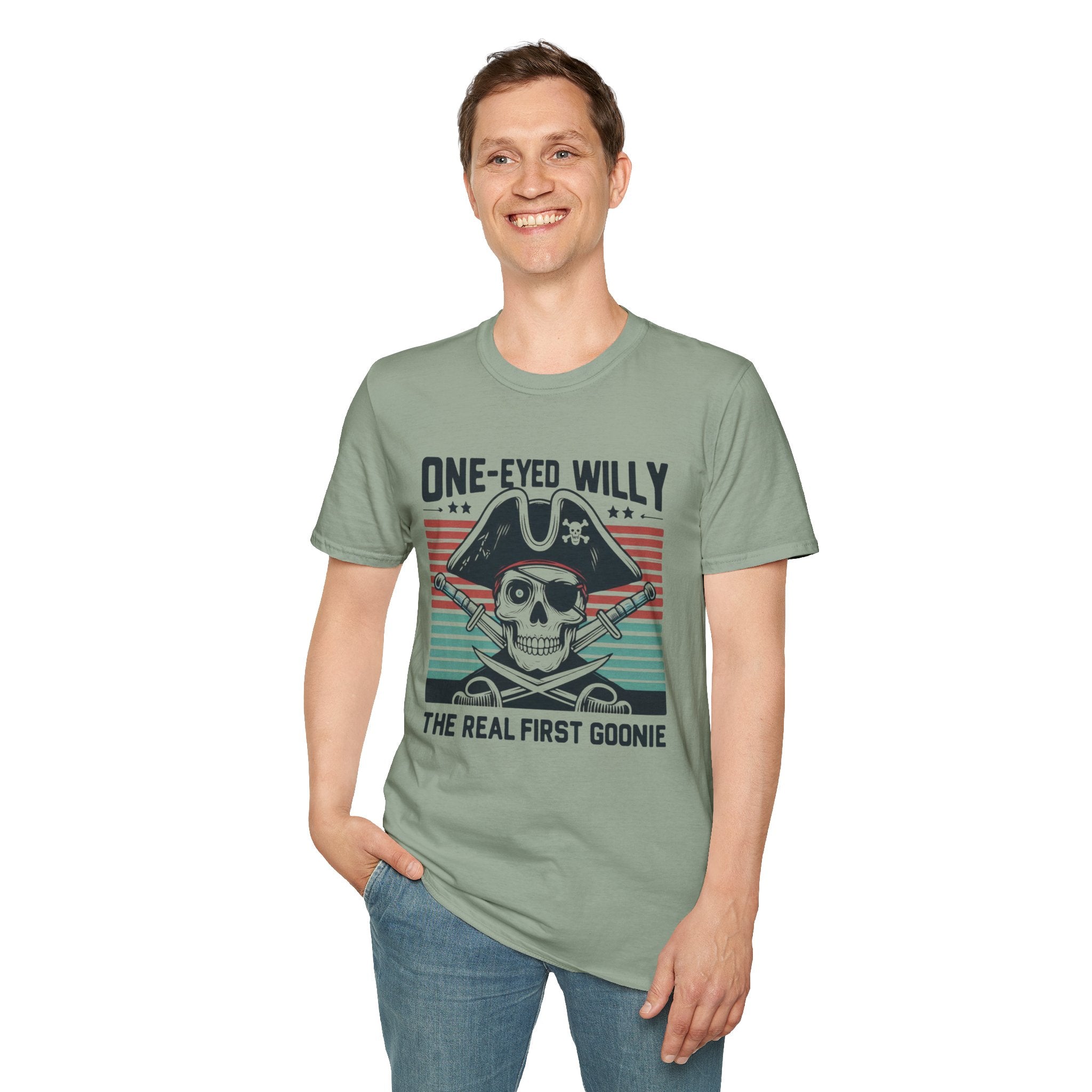 One-Eyed Willy Skull T-Shirt — Vintage Pirate 'The Real First Goonie' Tee
