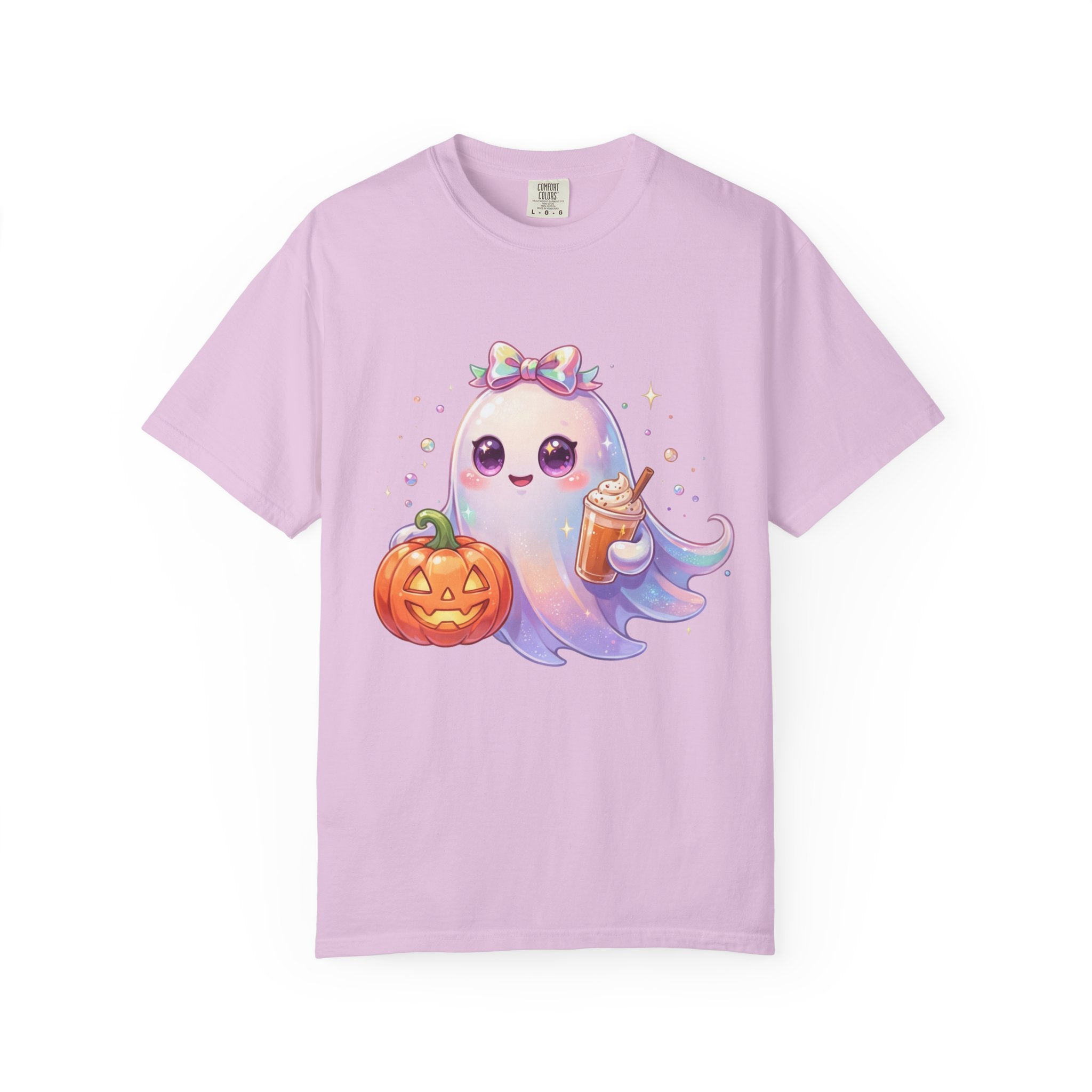 Cute Halloween Ghost T-Shirt — Kawaii Pumpkin & Candy Drink Graphic