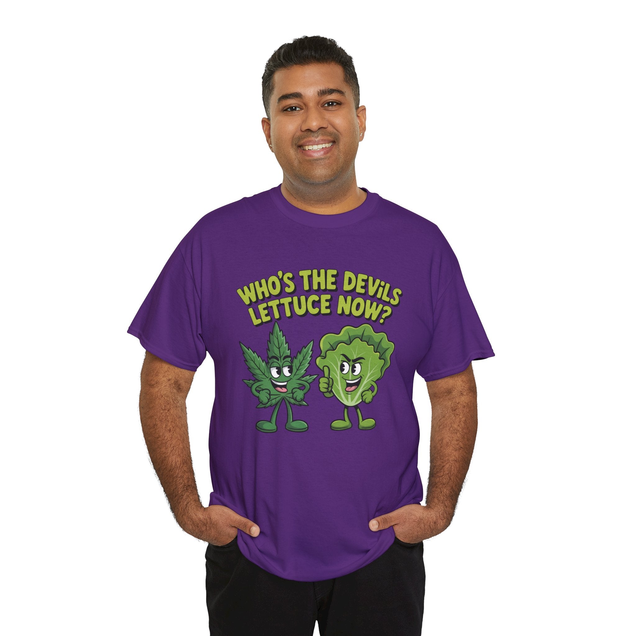 Funny Weed Humor Graphic T-Shirt — Who's the Devil's Lettuce Now Gift Tee for Men Women