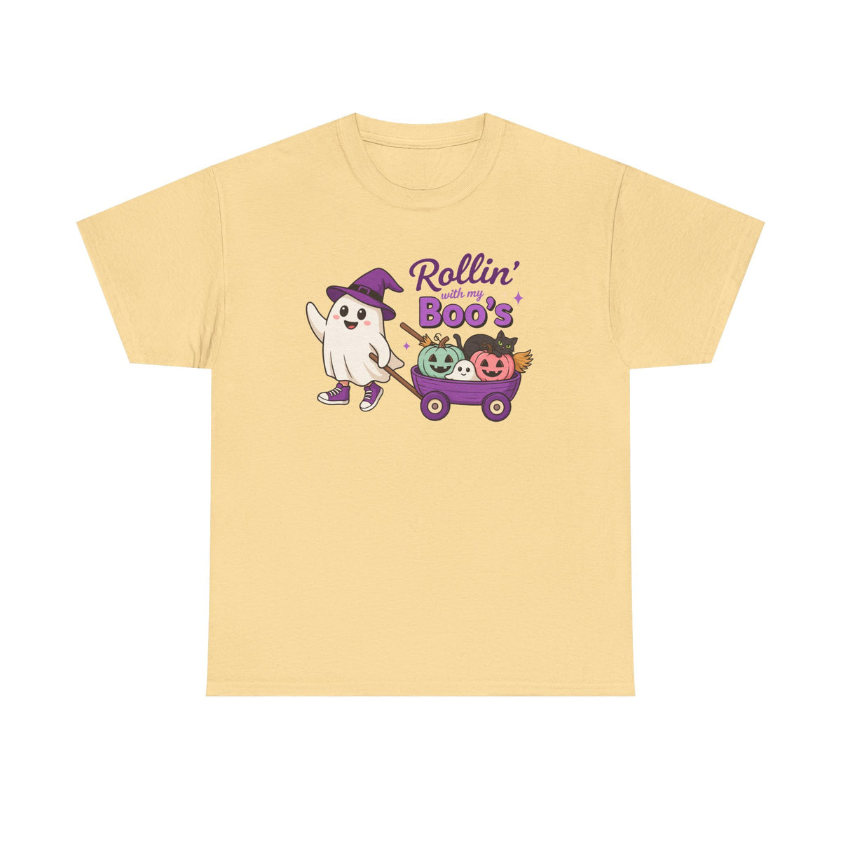 Rollin' Boo's Halloween Tee — Cute Ghost Wagon Pumpkin Kids Shirt