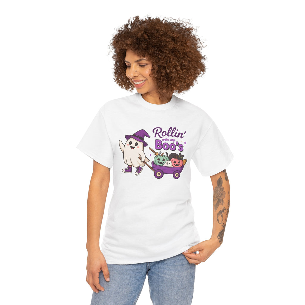 Rollin' Boo's Halloween Tee — Cute Ghost Wagon Pumpkin Kids Shirt