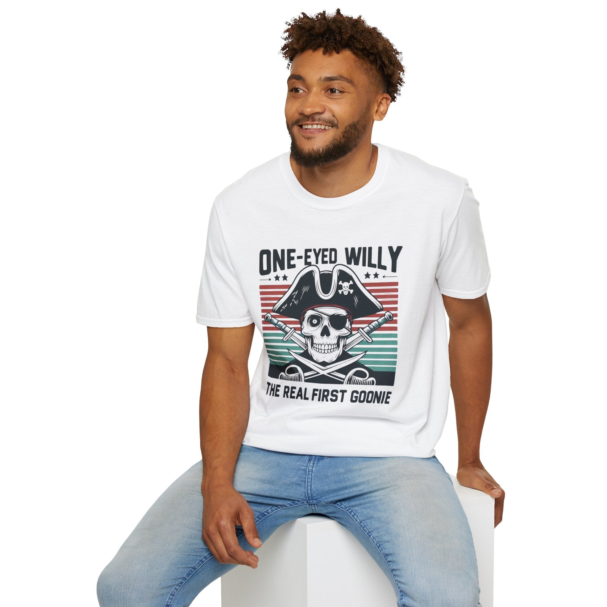 One-Eyed Willy Skull T-Shirt — Vintage Pirate 'The Real First Goonie' Tee