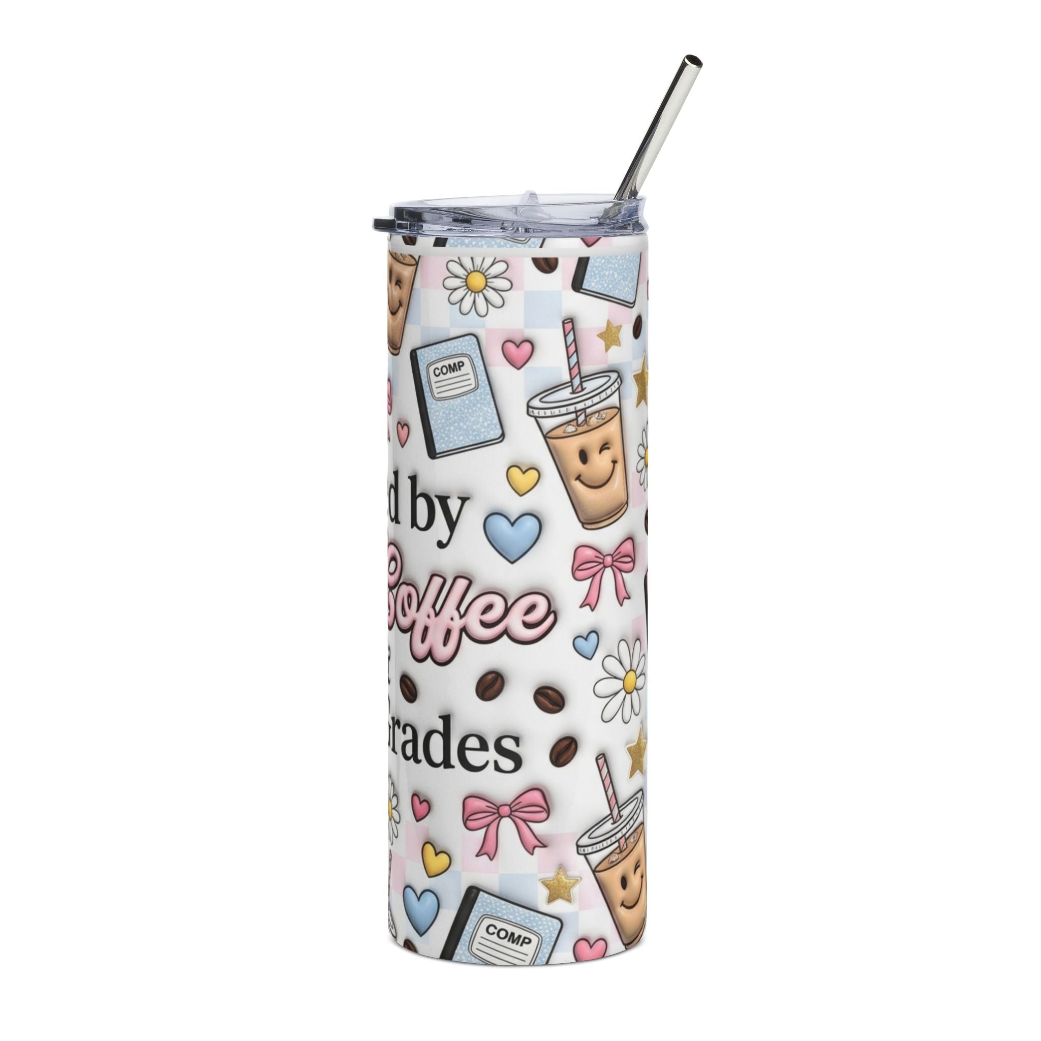 Funny Student 20oz Stainless Steel Tumbler — Iced Coffee & Good Grades Gift Travel Cup for Students
