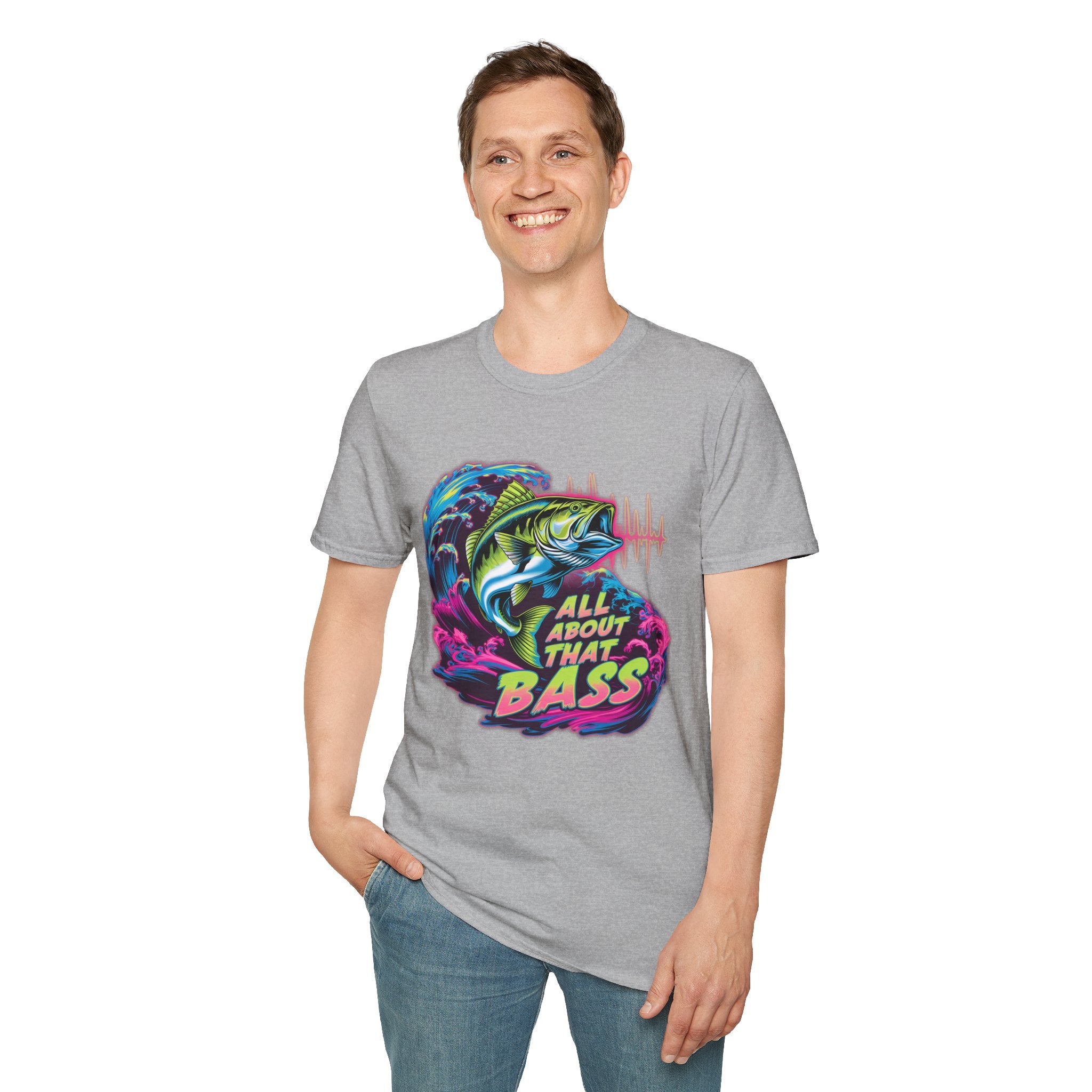 Bass Fishing T-Shirt — "All About That Bass" Retro Wave Graphic