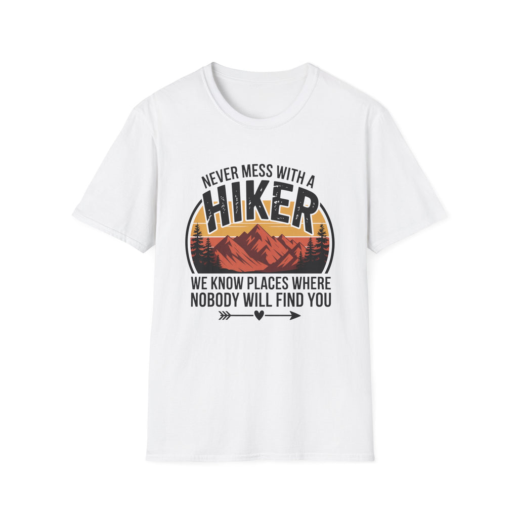 Hiker T-Shirt — "Never Mess With a Hiker" Mountain Sunset Tee