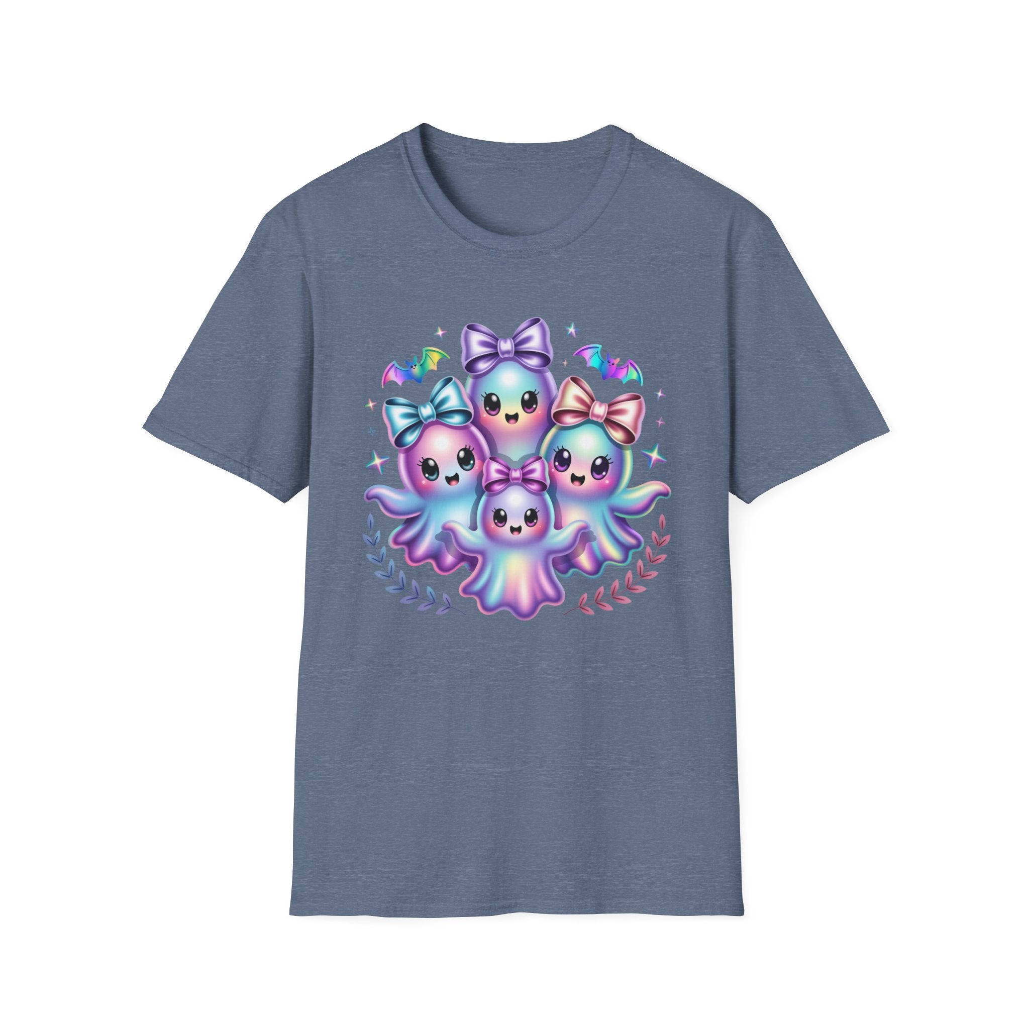Cute Pastel Ghosts T-Shirt — Kawaii Iridescent Ghost Trio with Bows