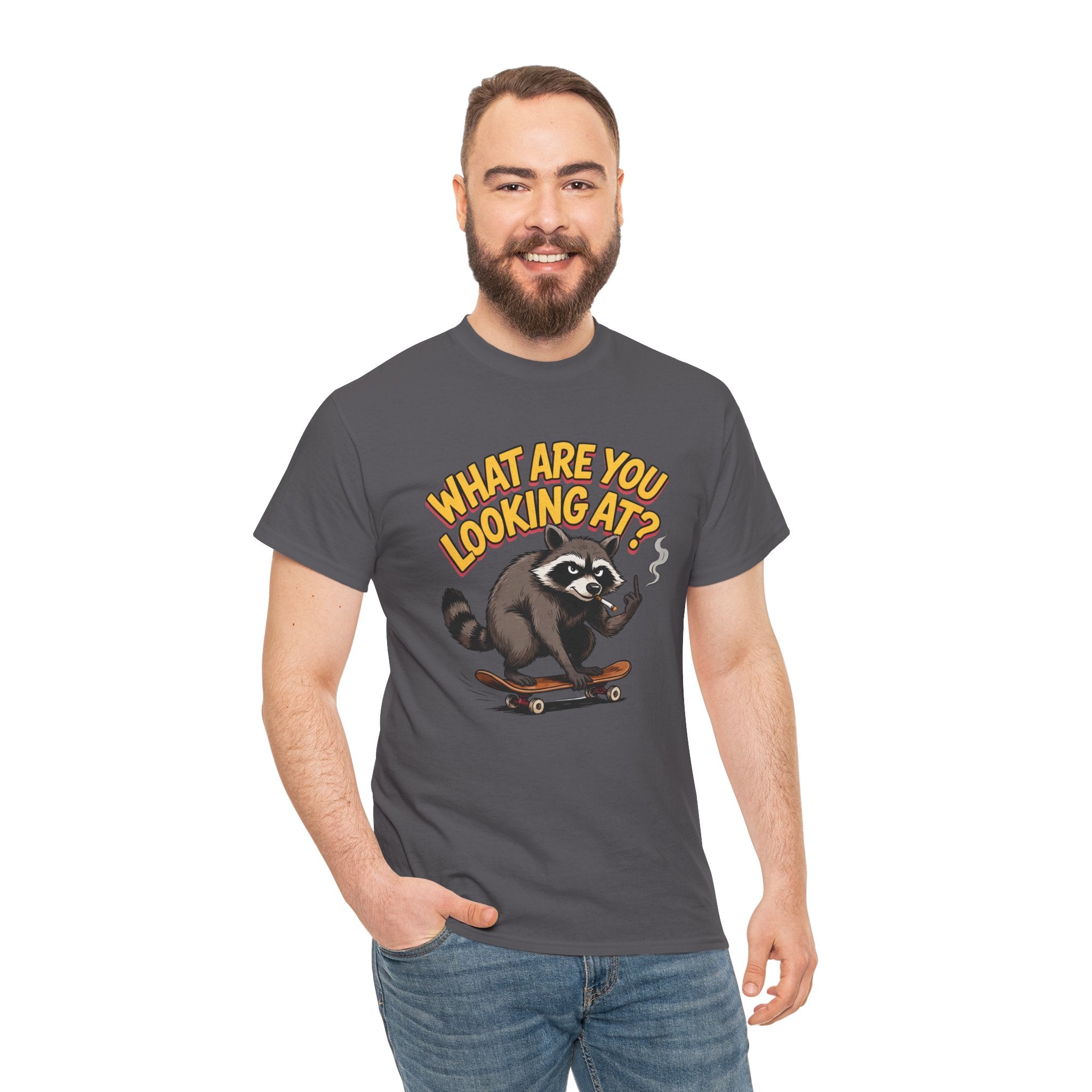 Funny Raccoon Graphic T-Shirt — What Are You Looking At Skater Humor Gift Tee