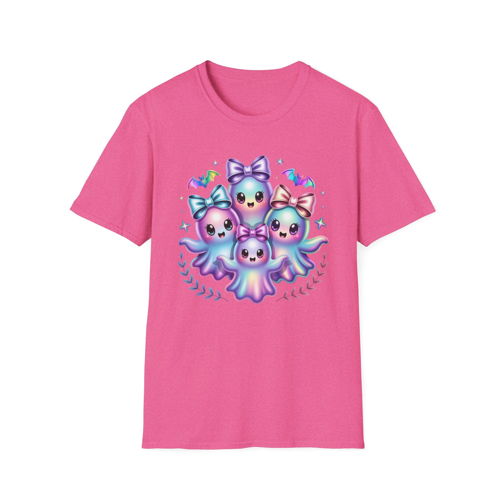 Cute Pastel Ghosts T-Shirt — Kawaii Iridescent Ghost Trio with Bows
