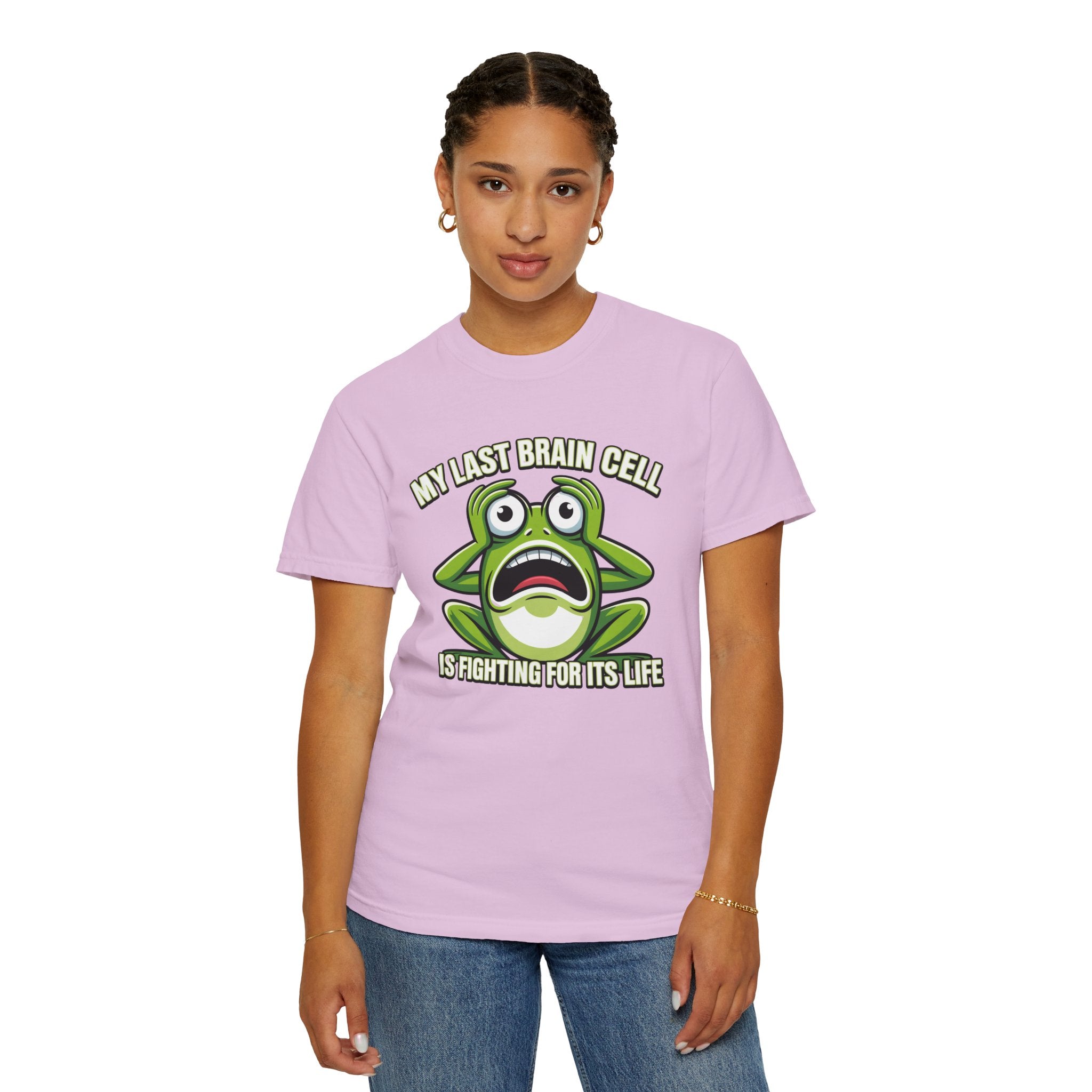 Funny Frog Graphic T-Shirt — My Last Brain Cell Is Fighting For Its Life Humor Gift Tee for Women