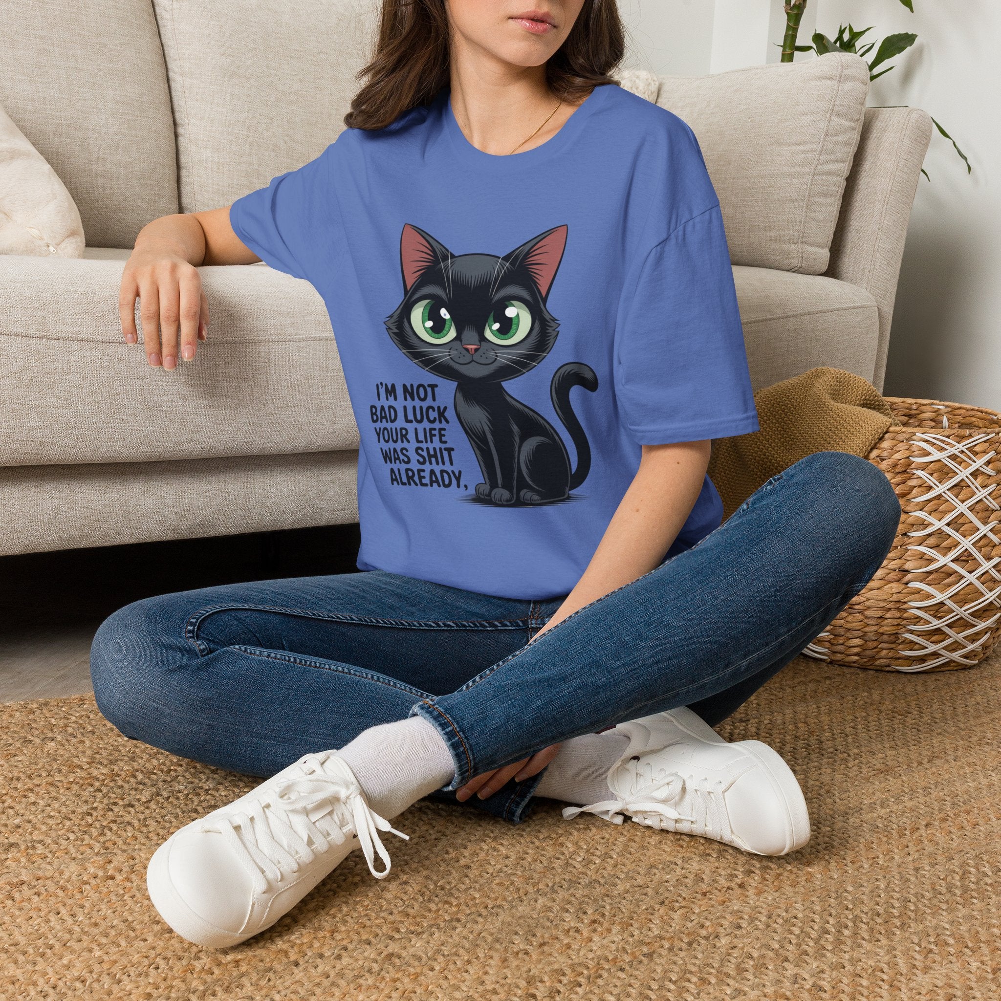 Funny Black Cat T-Shirt — I'm Not Bad Luck Dark Humor Gift Tee for Cat Lovers
