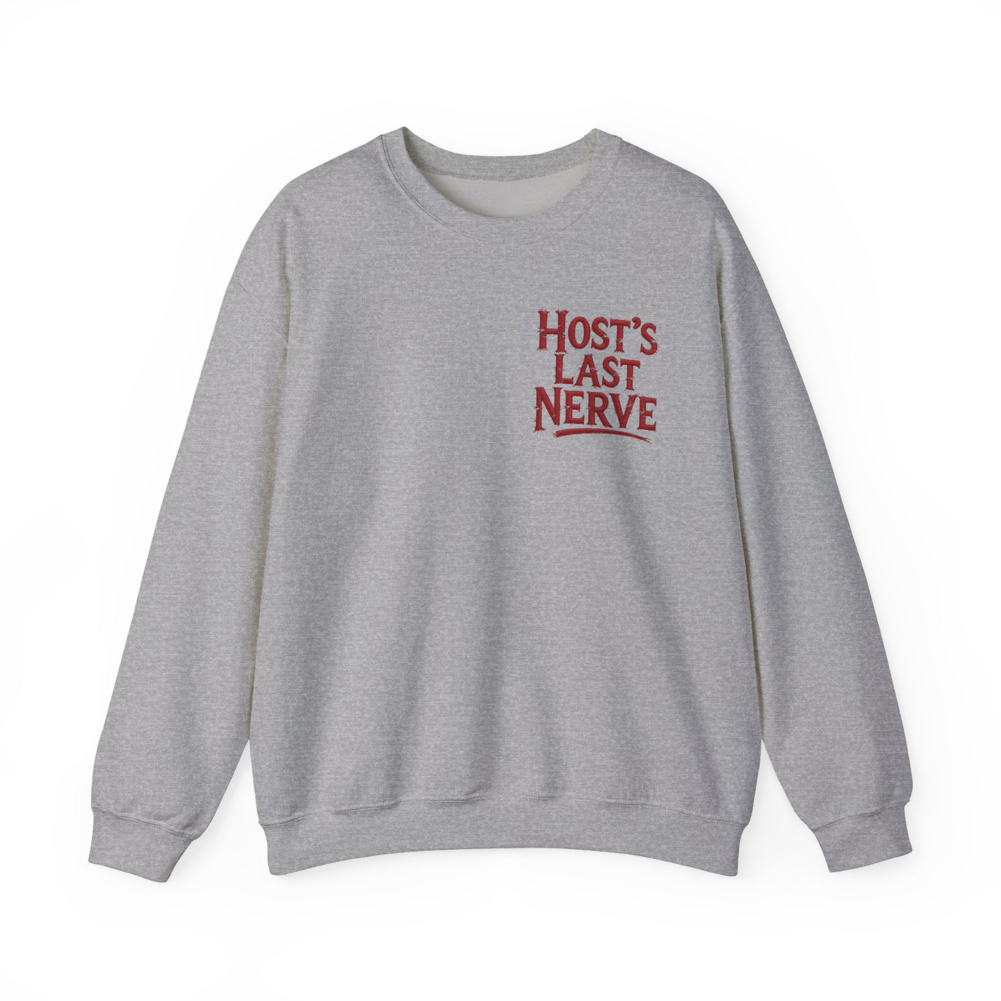 Funny Thanksgiving Host Crewneck Sweatshirt — Host's Last Nerve Merlot Spill Turkey Humor Gift Pullover