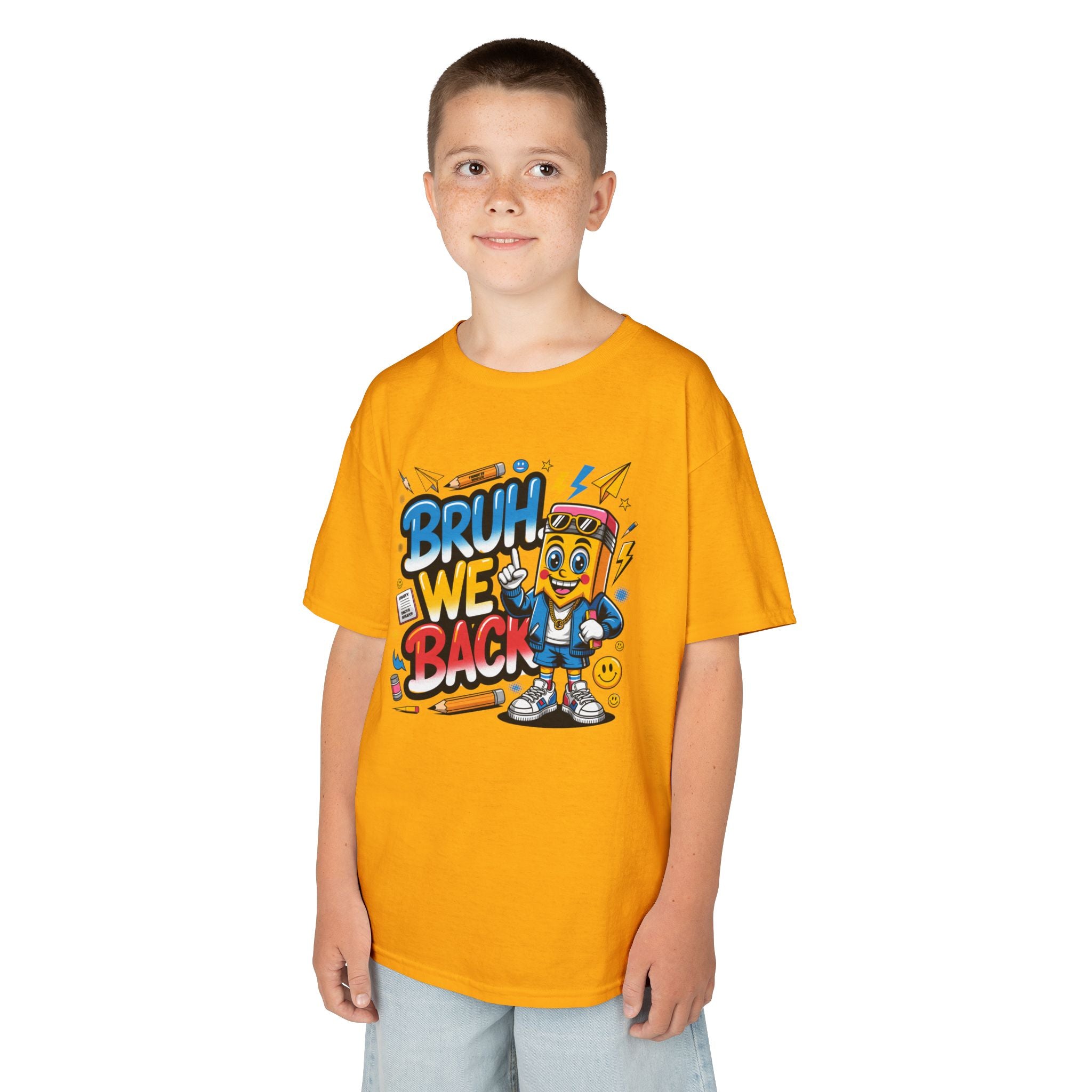 Kids Tee — "Bruh We Back" Retro Cartoon Graphic Shirt