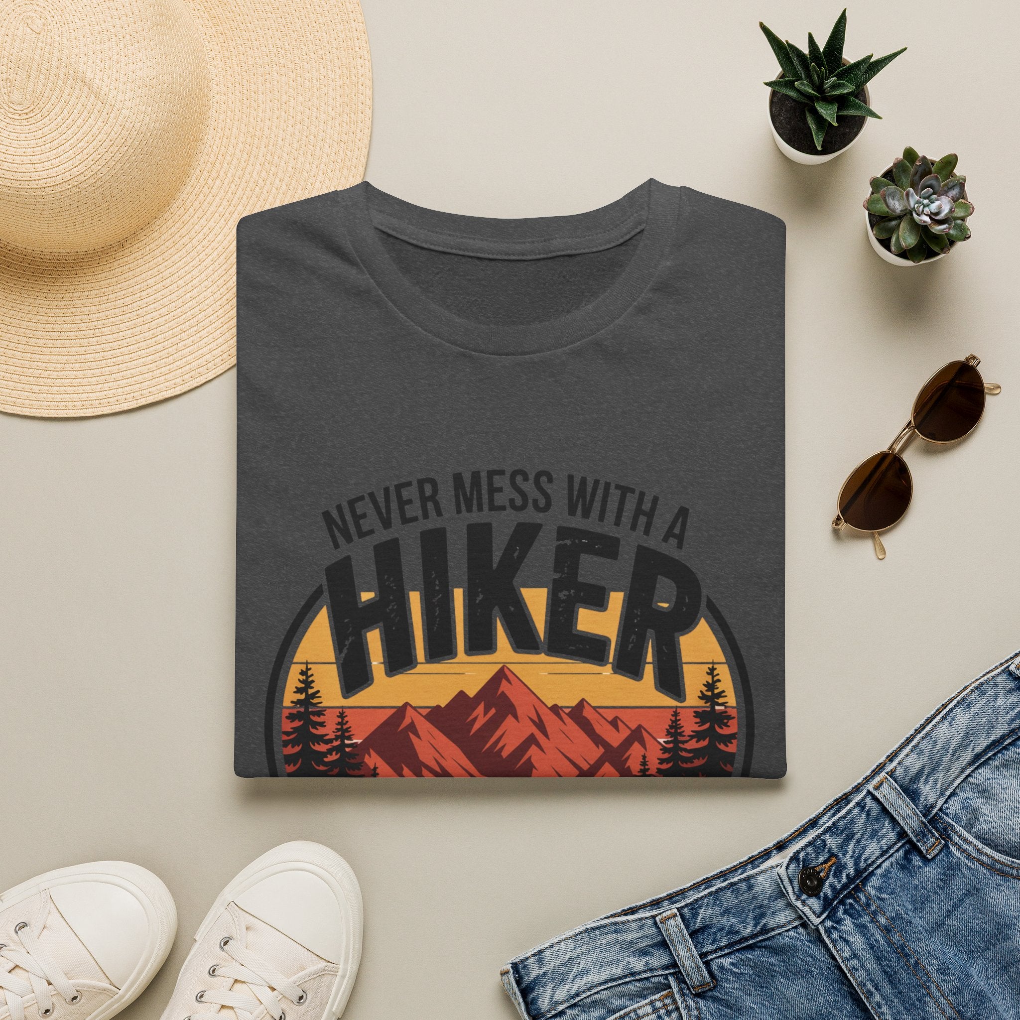 Hiker T-Shirt — "Never Mess With a Hiker" Mountain Sunset Tee