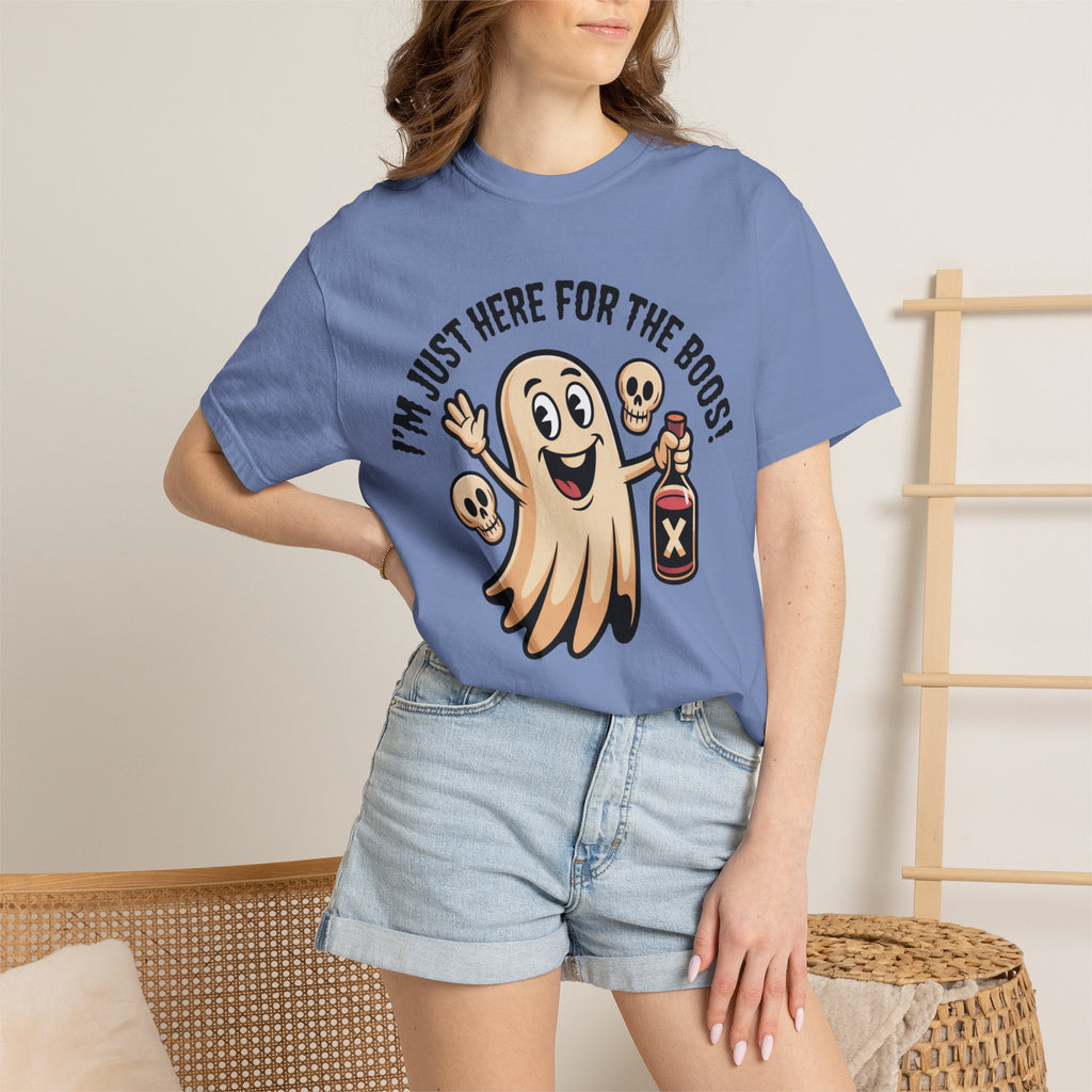 Halloween Ghost T‑Shirt — "I'm Just Here for the Boos!" Funny Party Tee