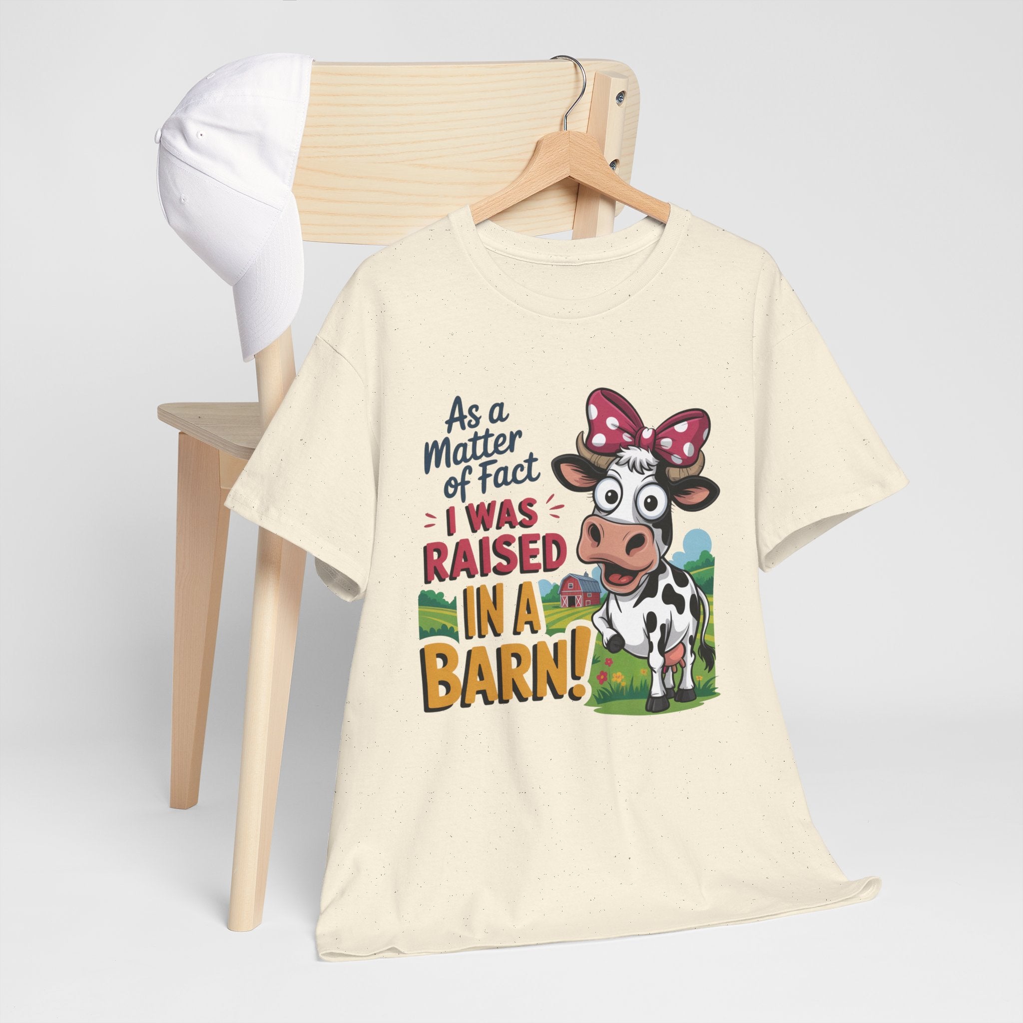 Raised in a Barn Cow Graphic Tee — Funny Farm Animal Shirt