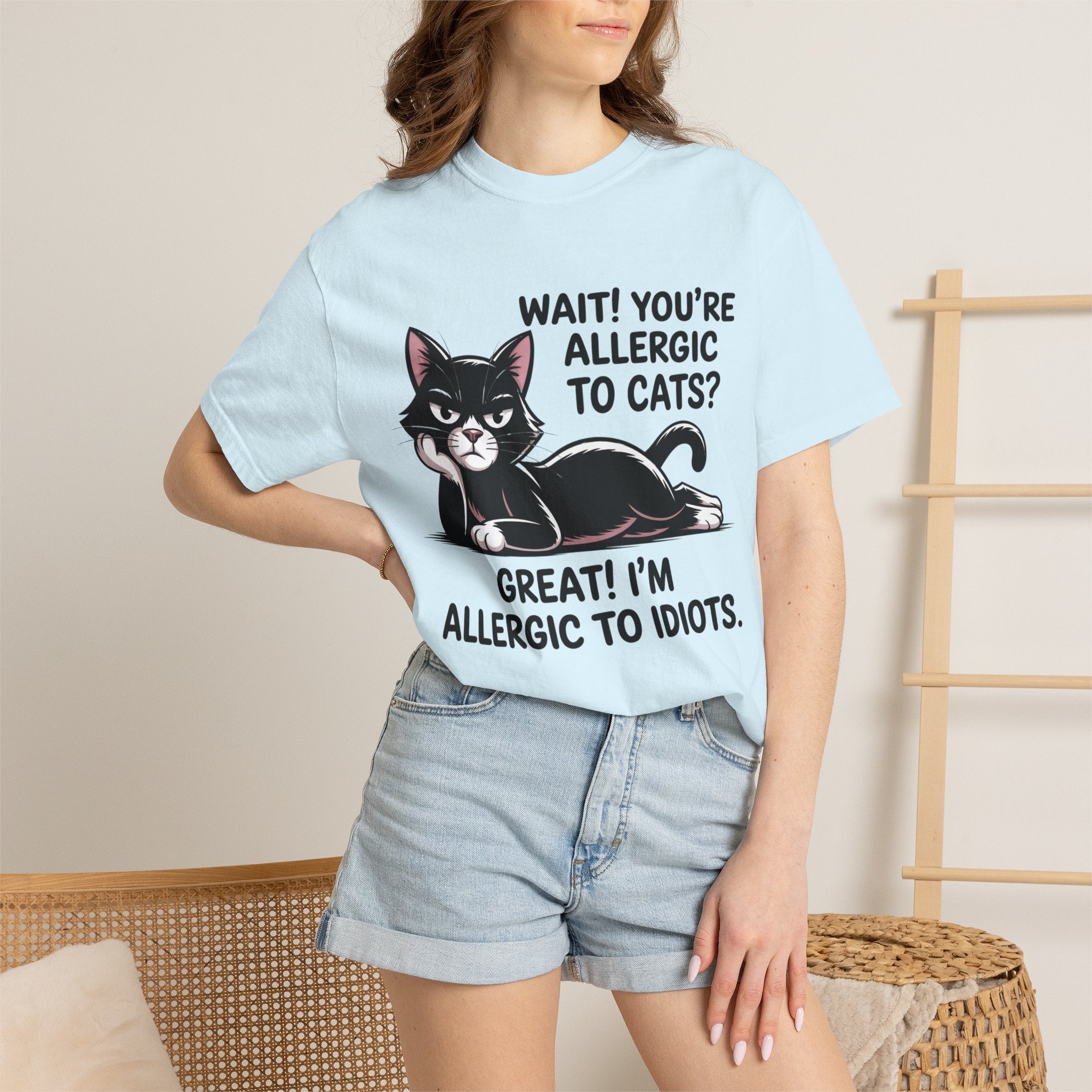 Funny Cat Lover T-Shirt — Allergic to Idiots Humor Gift Tee for Cat Moms