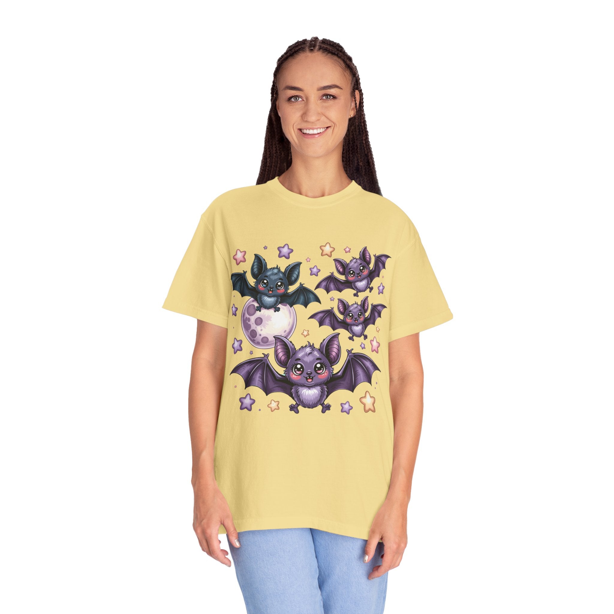 Cute Purple Bats T-Shirt — Kawaii Night Moon & Stars Tee