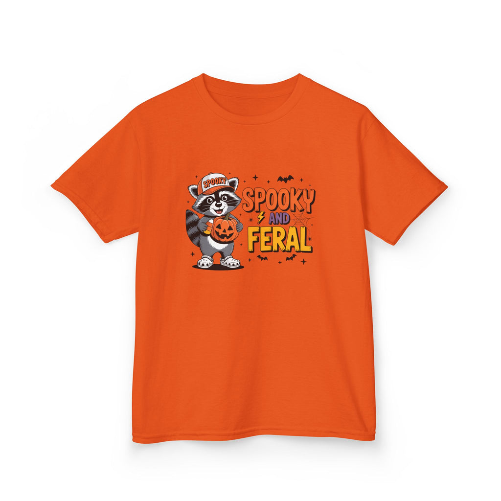 Kids Tee — "Spooky and Feral" Halloween Raccoon Pumpkin Shirt