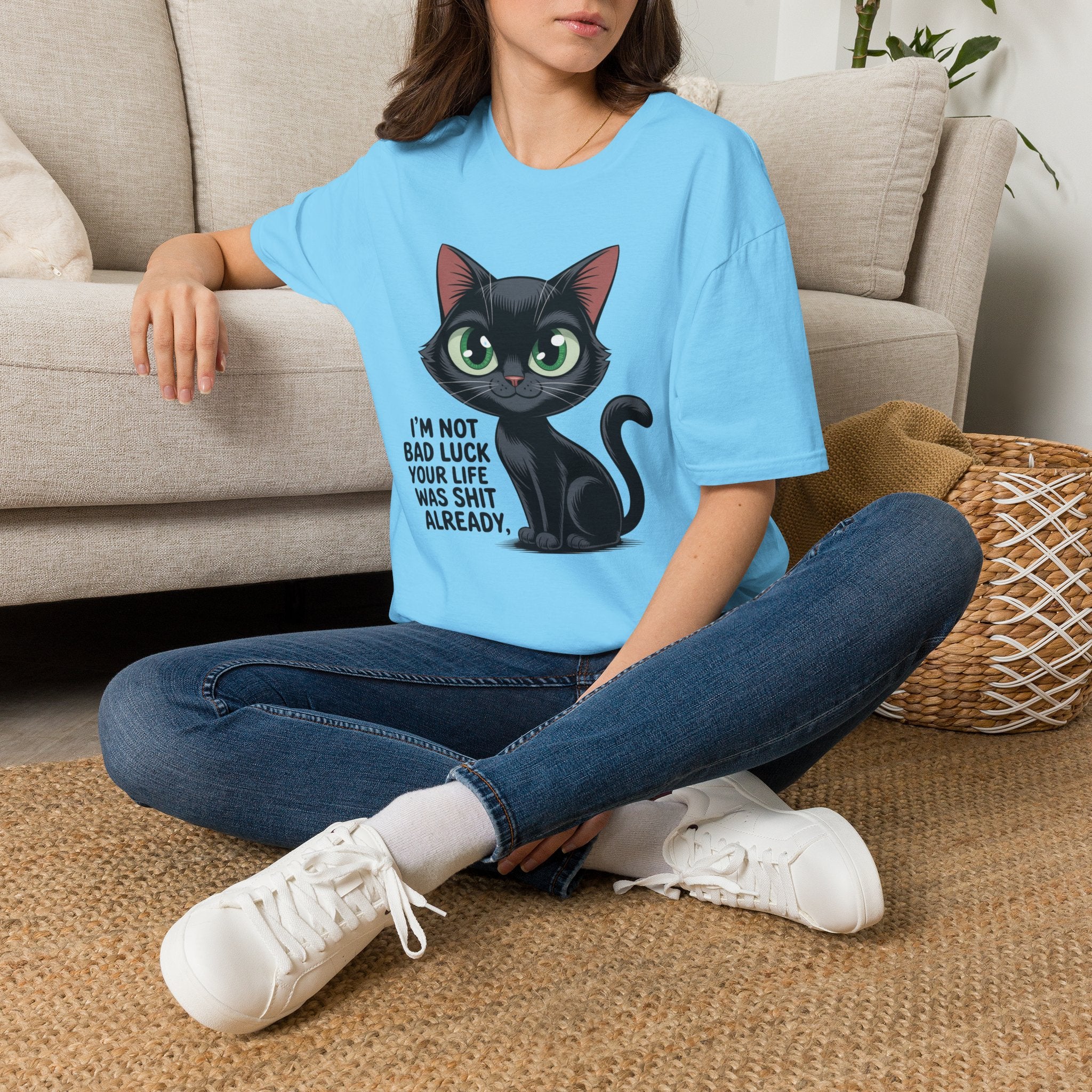 Funny Black Cat T-Shirt — I'm Not Bad Luck Dark Humor Gift Tee for Cat Lovers