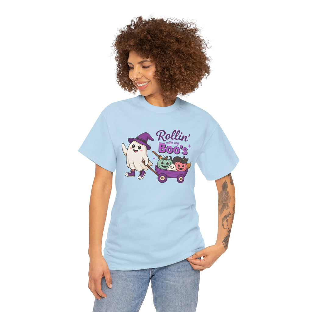 Rollin' Boo's Halloween Tee — Cute Ghost Wagon Pumpkin Kids Shirt