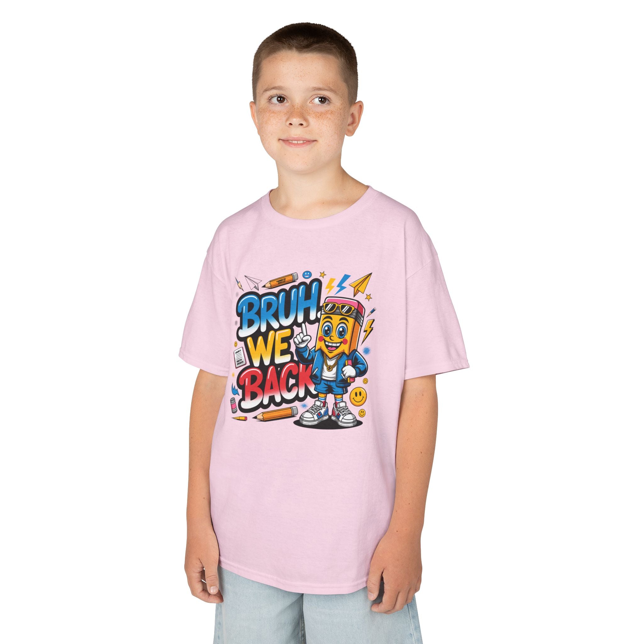 Kids T-Shirt — "Bruh We Back" Cartoon Graphic Tee