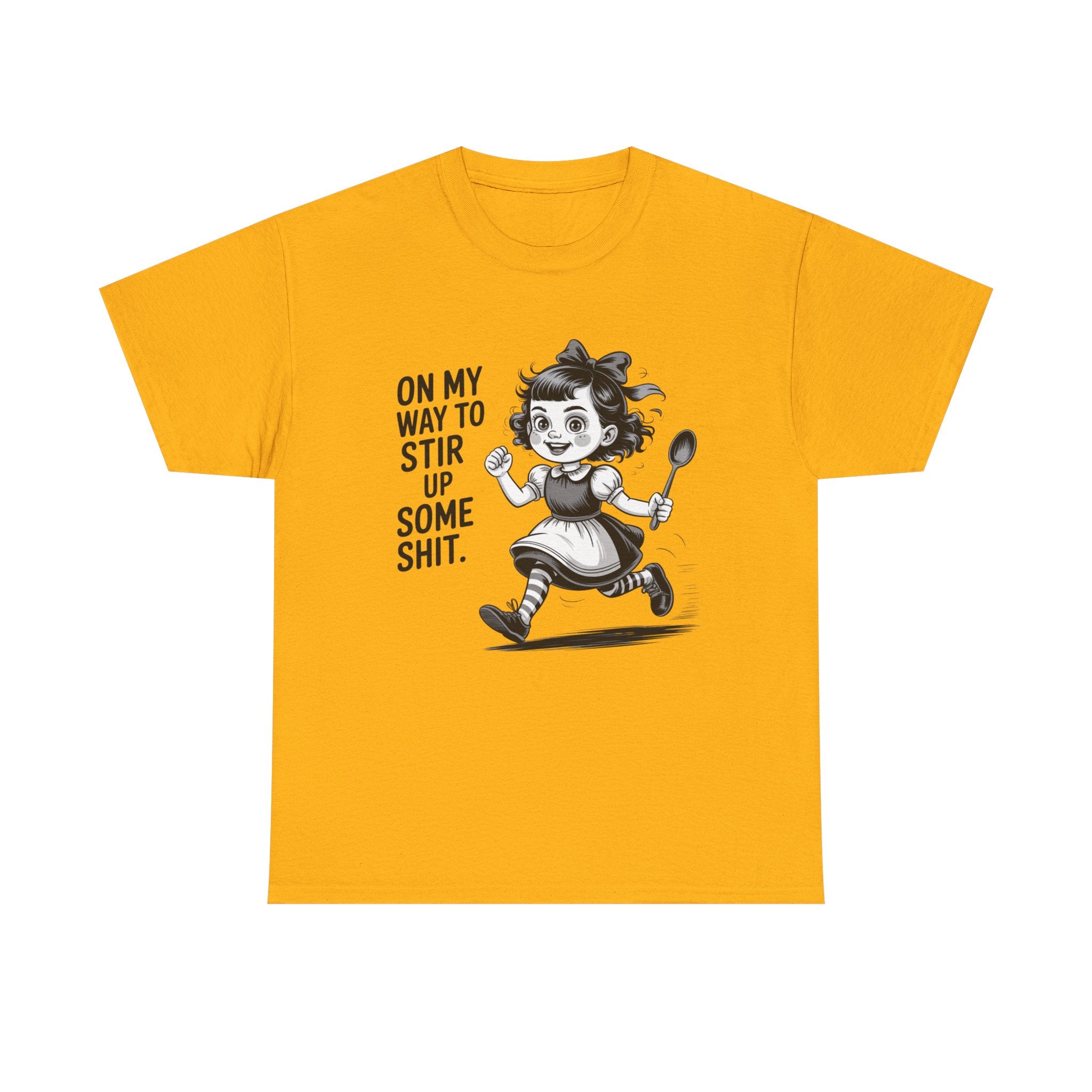 Stir Up Some Shit Tee — Retro Mischief Girl Graphic T-Shirt