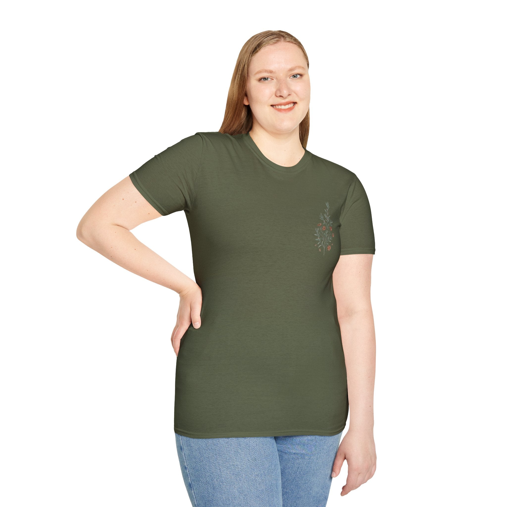 Floral Corner Tee — Minimal Wildflower Pocket T‑Shirt
