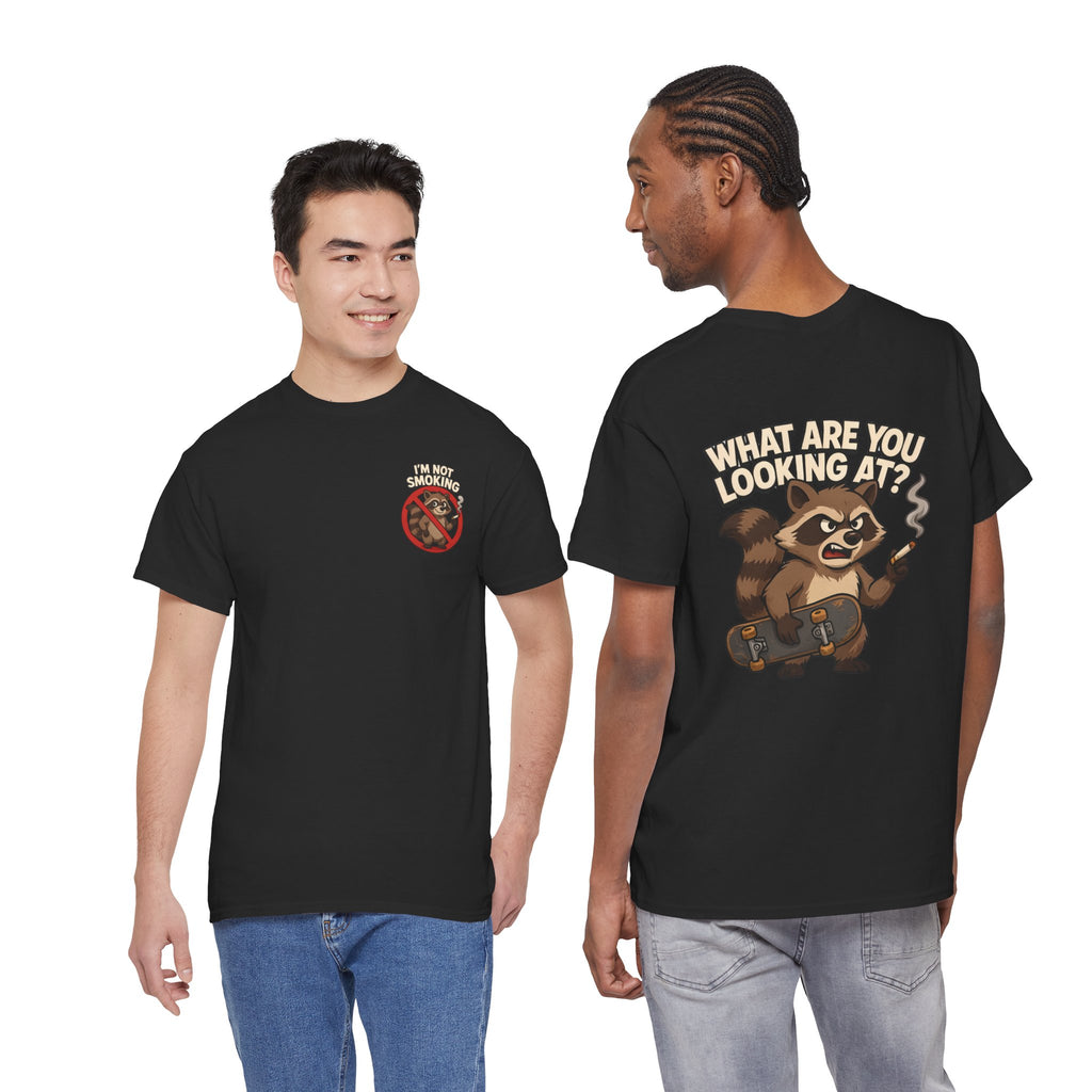 Graphic Tee — "What Are You Looking At?" Raccoon Illustration T-Shirt