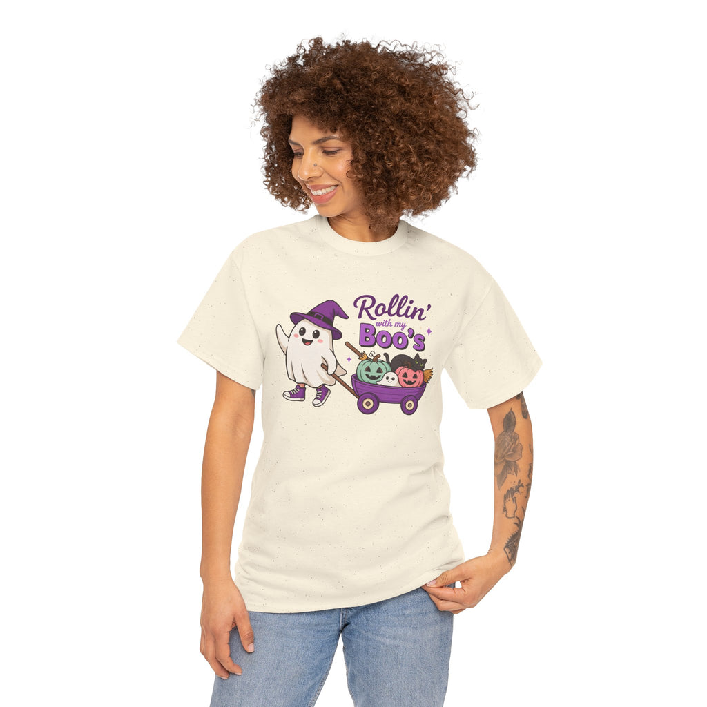Rollin' Boo's Halloween Tee — Cute Ghost Wagon Pumpkin Kids Shirt