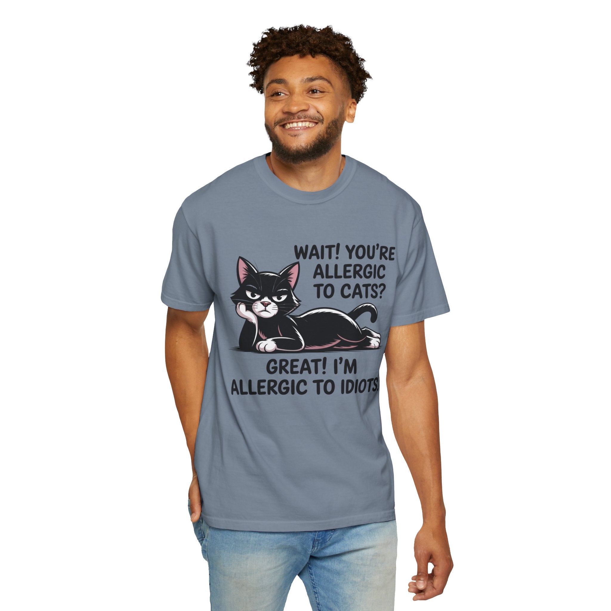 Funny Cat Lover T-Shirt — Allergic to Idiots Humor Gift Tee for Cat Moms