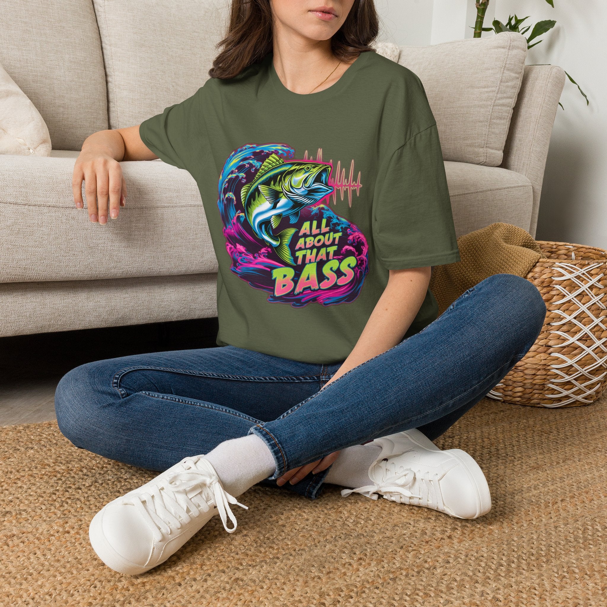 Bass Fishing T-Shirt — "All About That Bass" Retro Wave Graphic