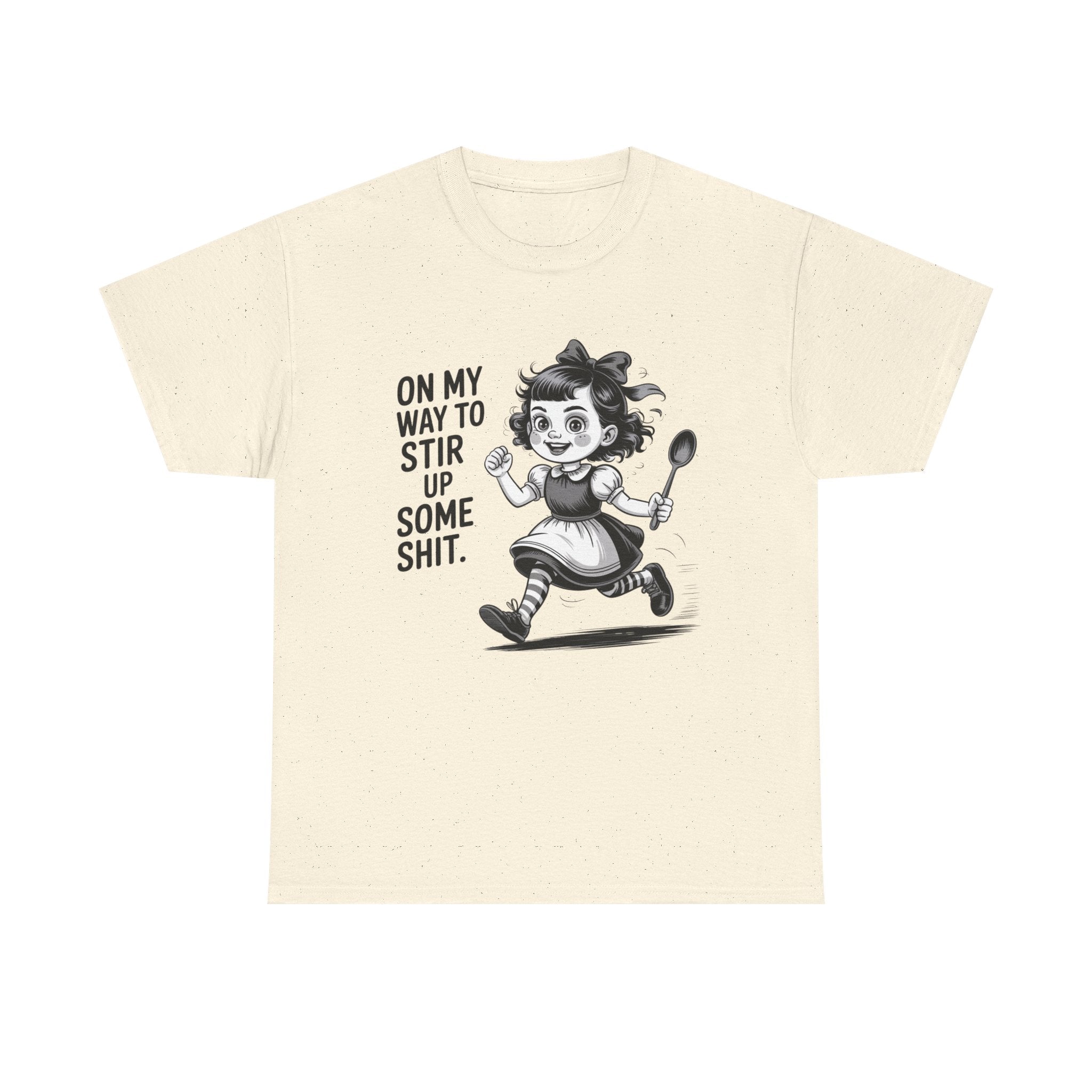 Stir Up Some Shit Tee — Retro Mischief Girl Graphic T-Shirt