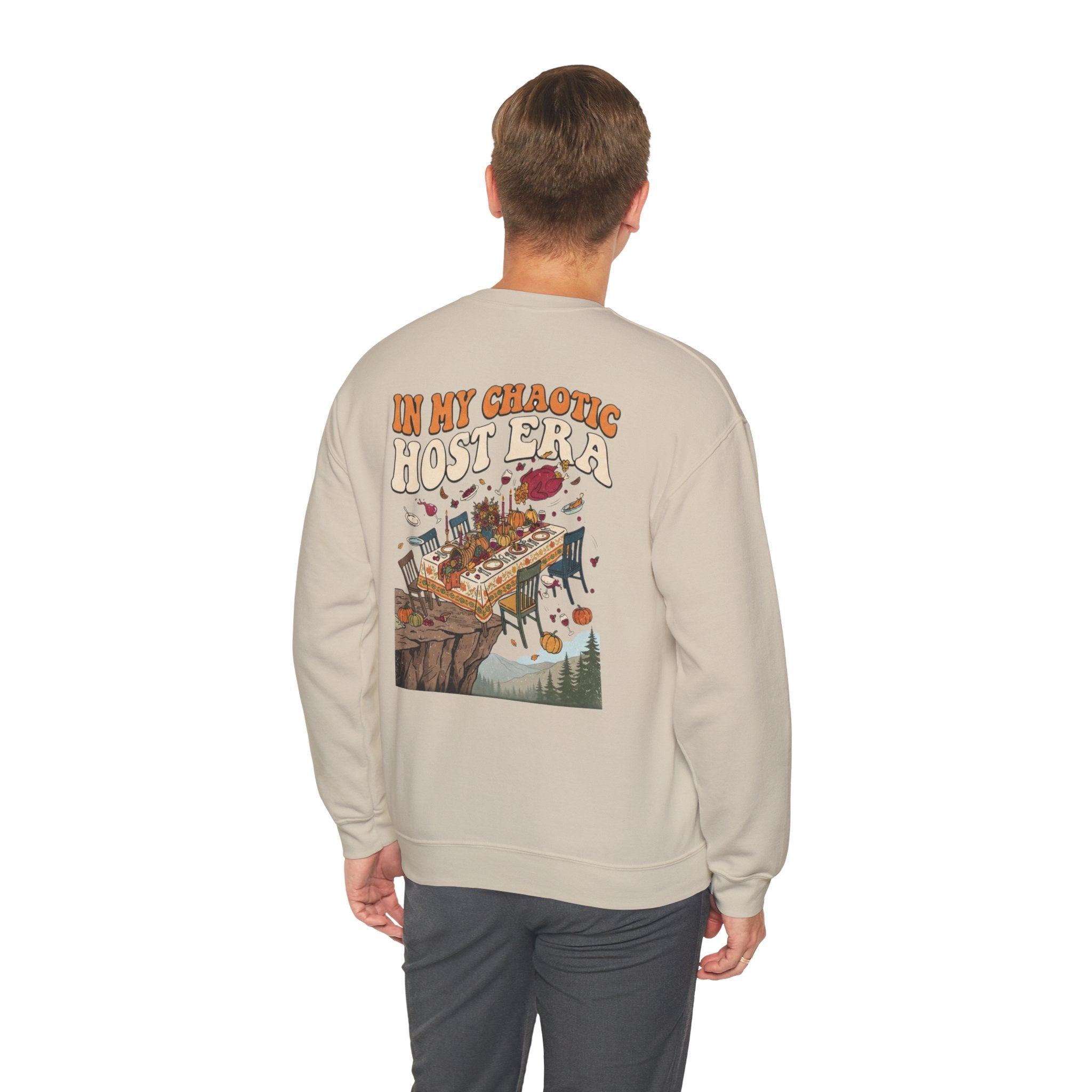 Funny Thanksgiving Crewneck Sweatshirt — My Table Seats 6 My Anxiety Seats 12 Chaotic Host Gift Pullover